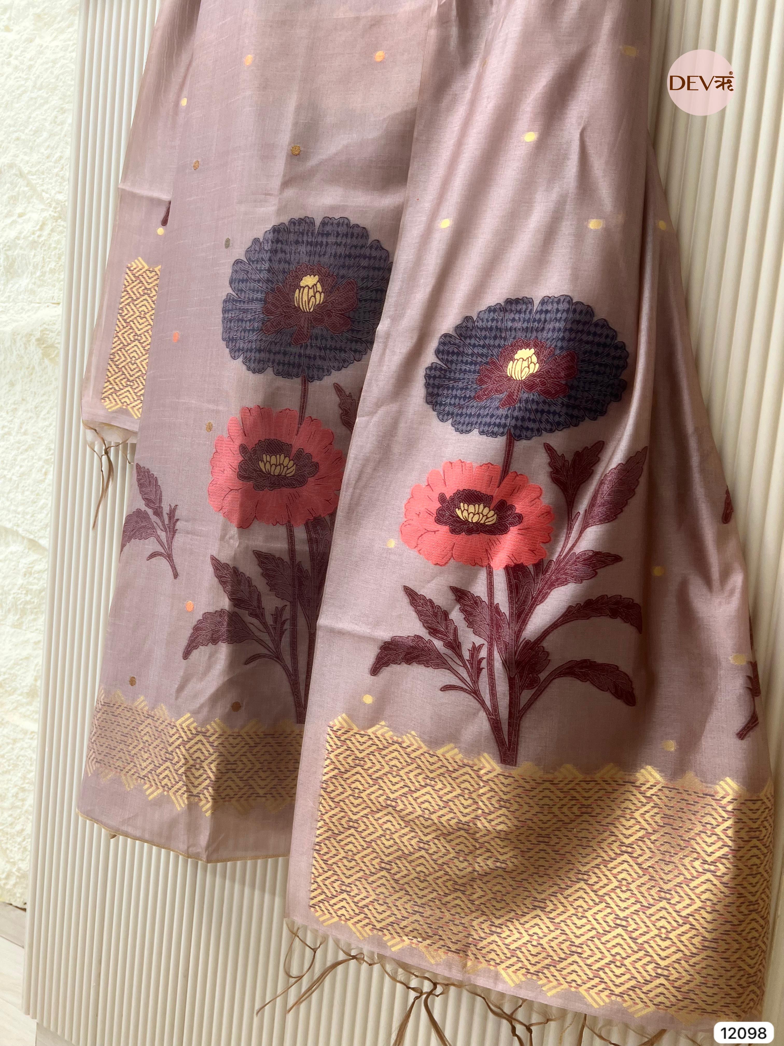 Dusty Pink  Banarasi Khadi Silk Unstitched -Set Of 3 - {12098}