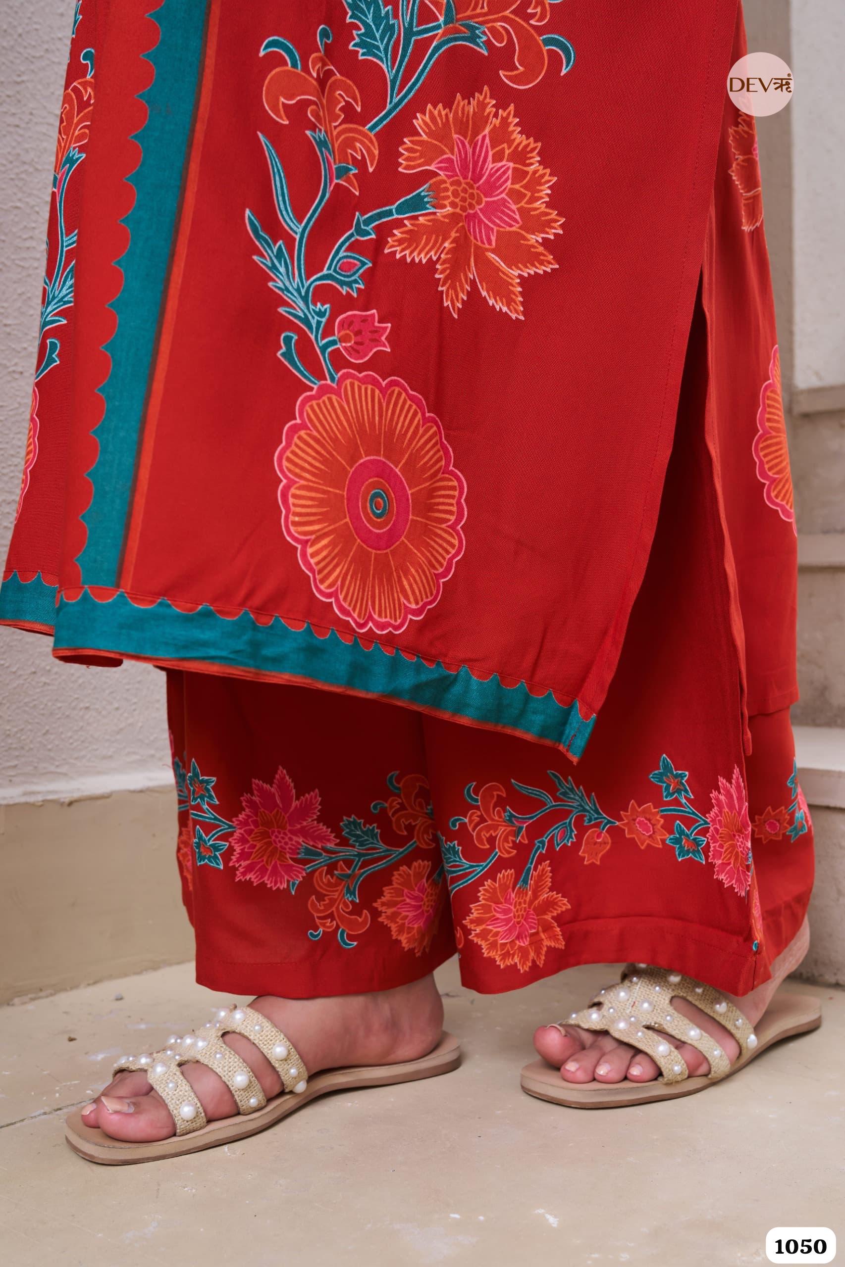 Rust orange Printed Co-ord Set  Of 2 - {1050}