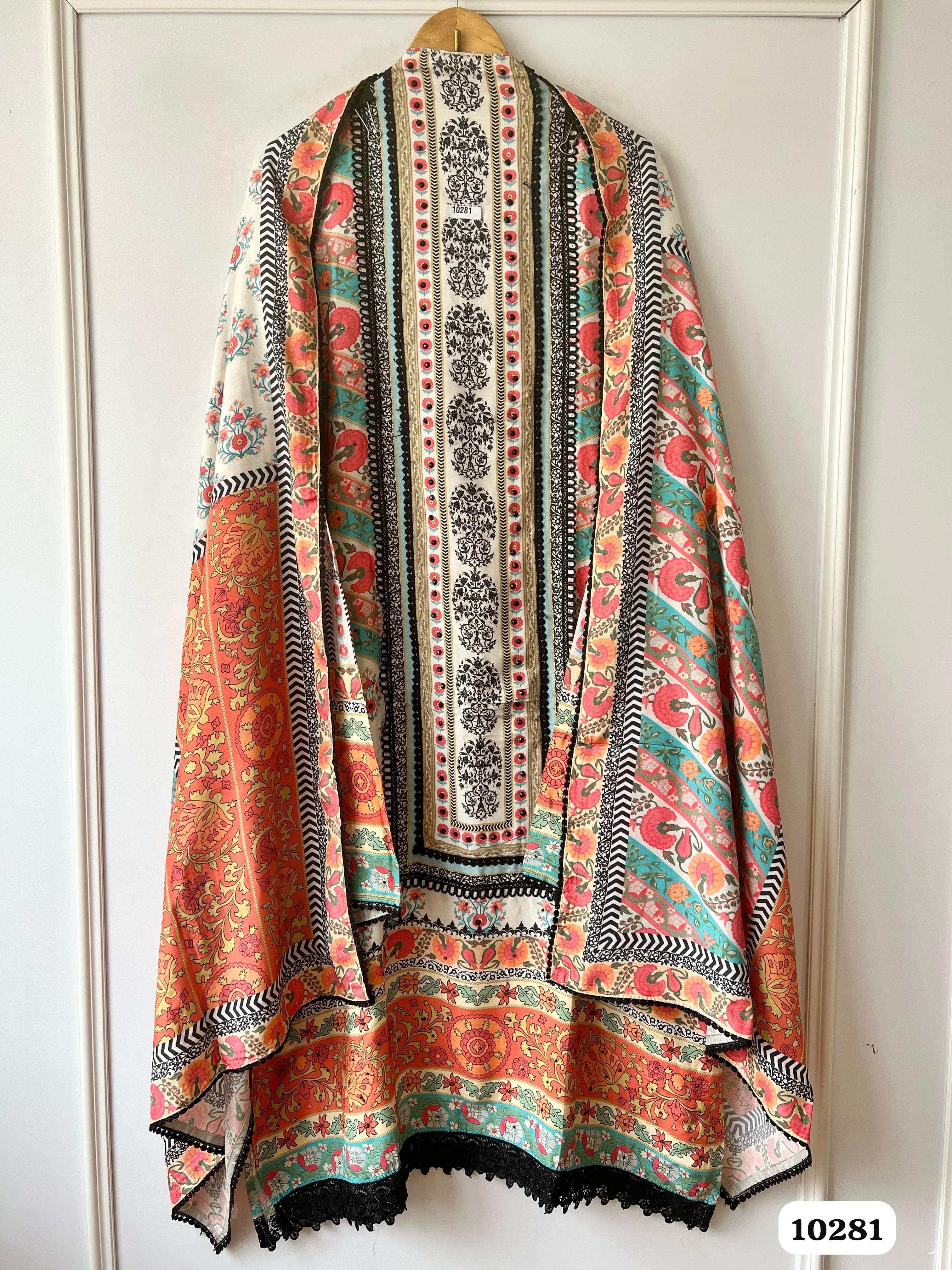 Multi Colour Pure Muslin Semi Stitched-Set Of 3 - {10281}