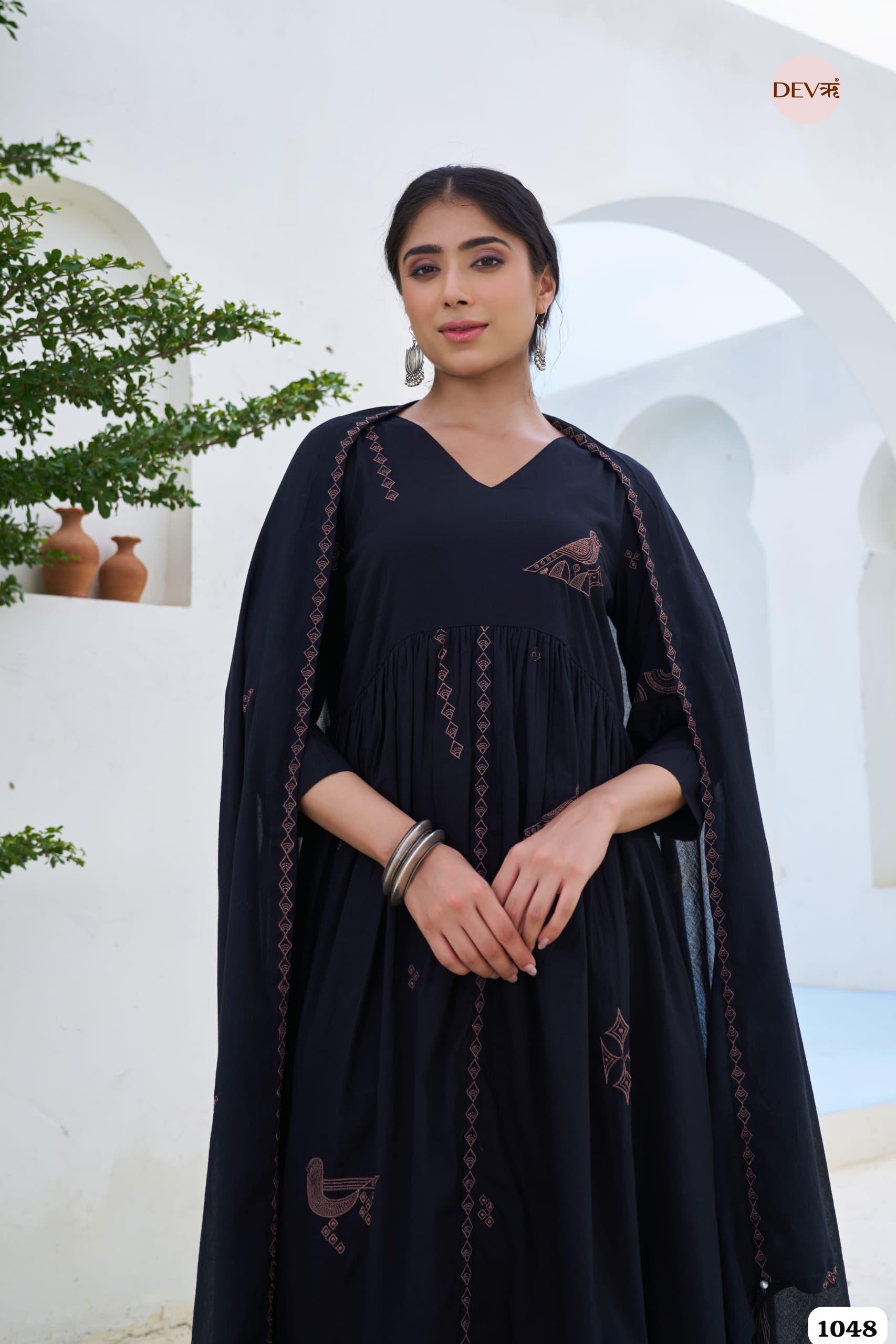 Elegant black stitched kurta set of 3 {1048}