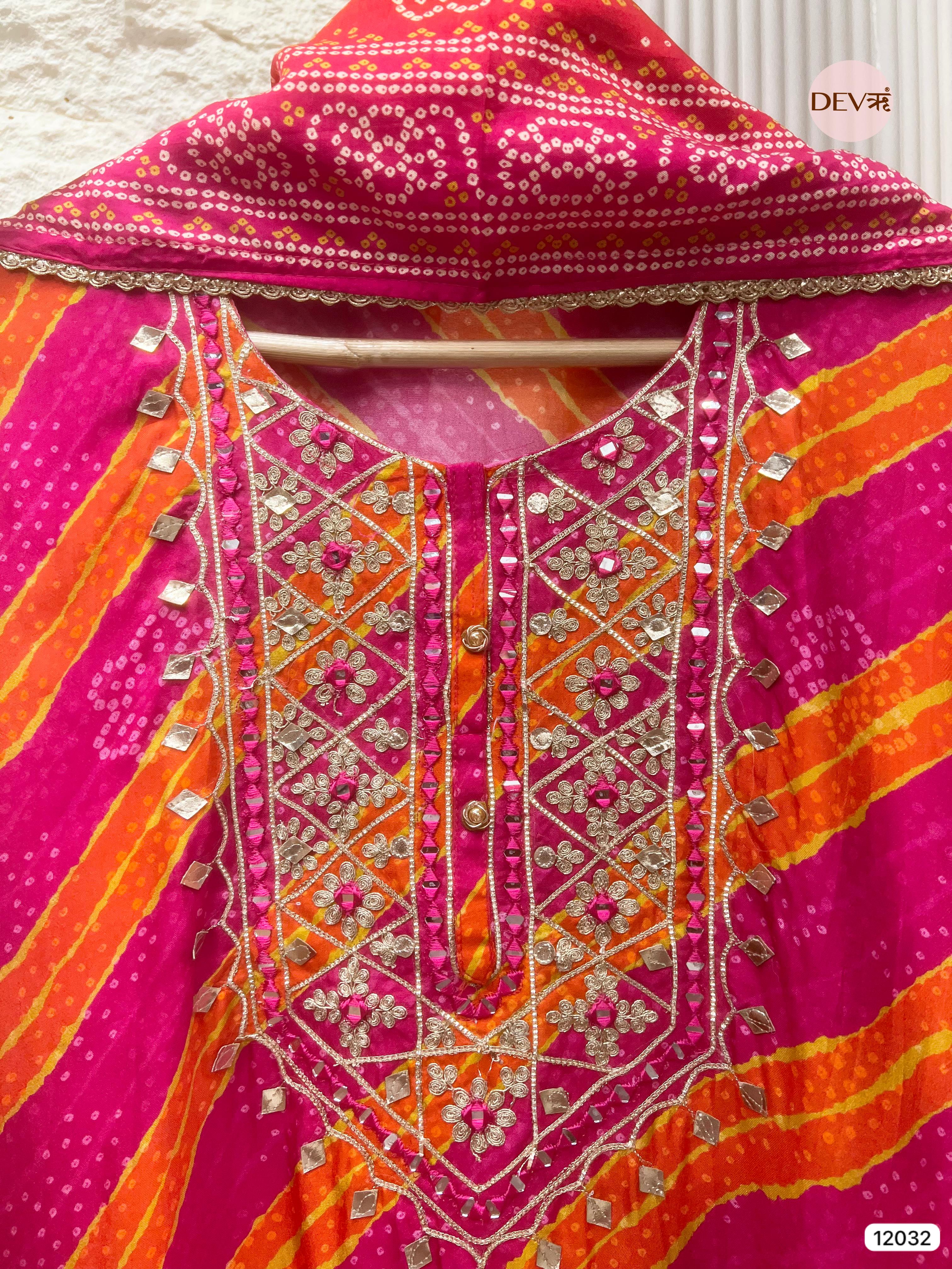 Pink Russian Silk Unstitched Printed Hand Embroidered -Set Of 3 - {12032}