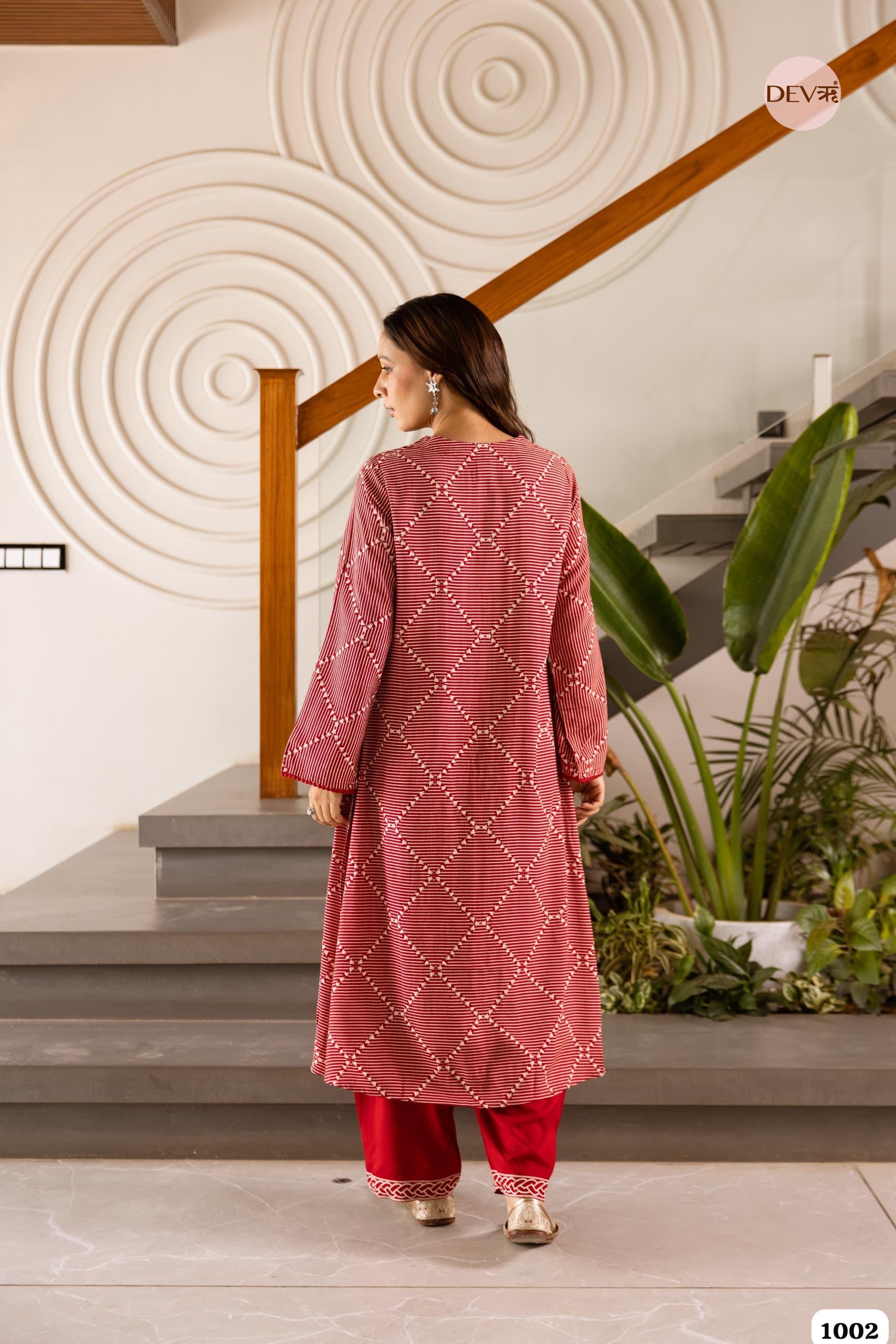 Red Printed Kurta Set In Soft german Reyon Fabric {1002/M}