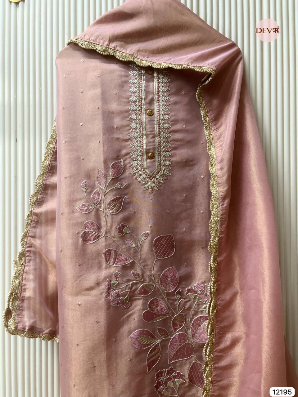 Rose Pink Shimmer Silk Embroidered Unstitched 3-Piece Suit (Devri – D.No 12195)