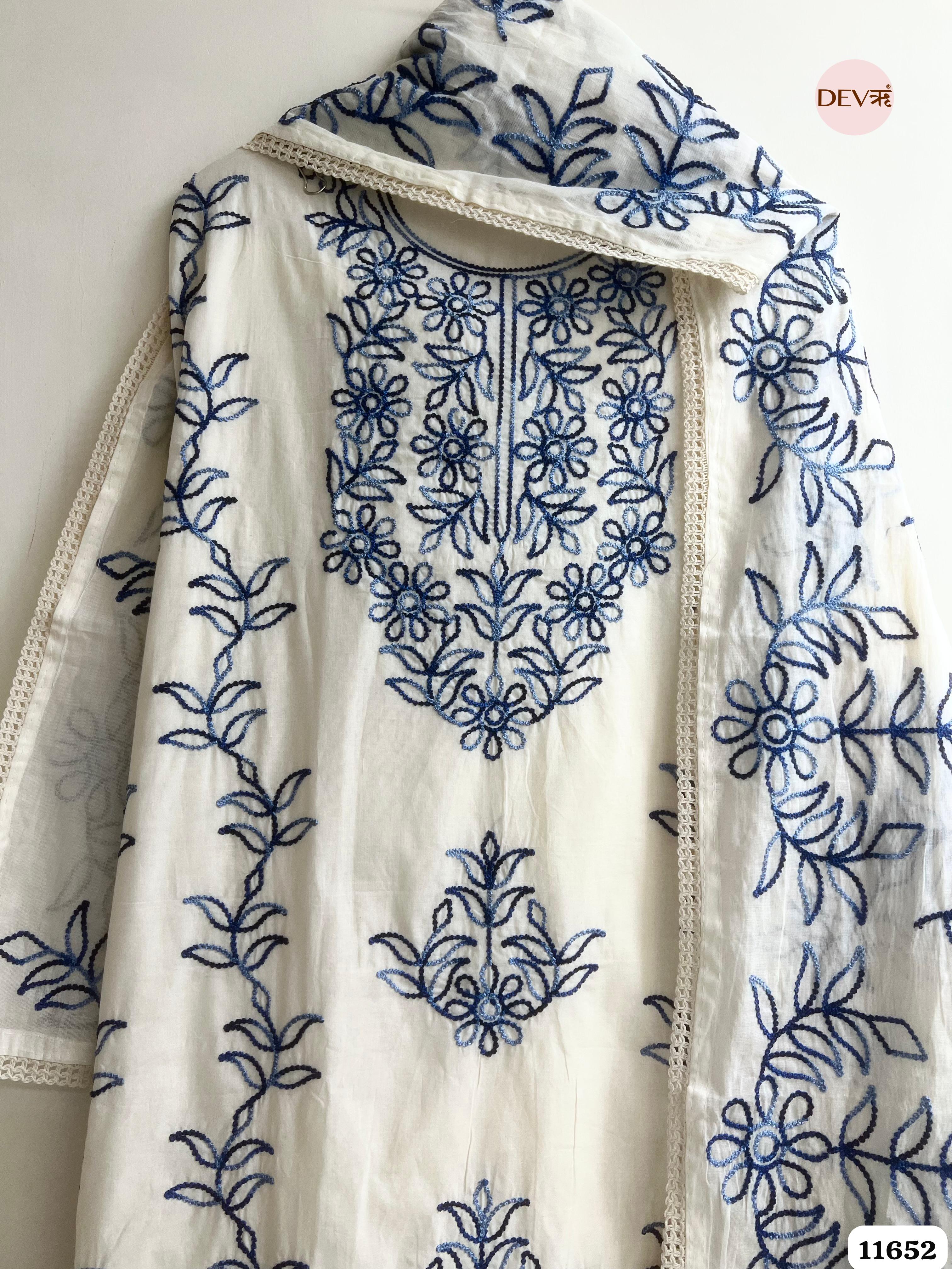White Cotton Cora Unstitched Embroidered -Set Of 3 {11652}