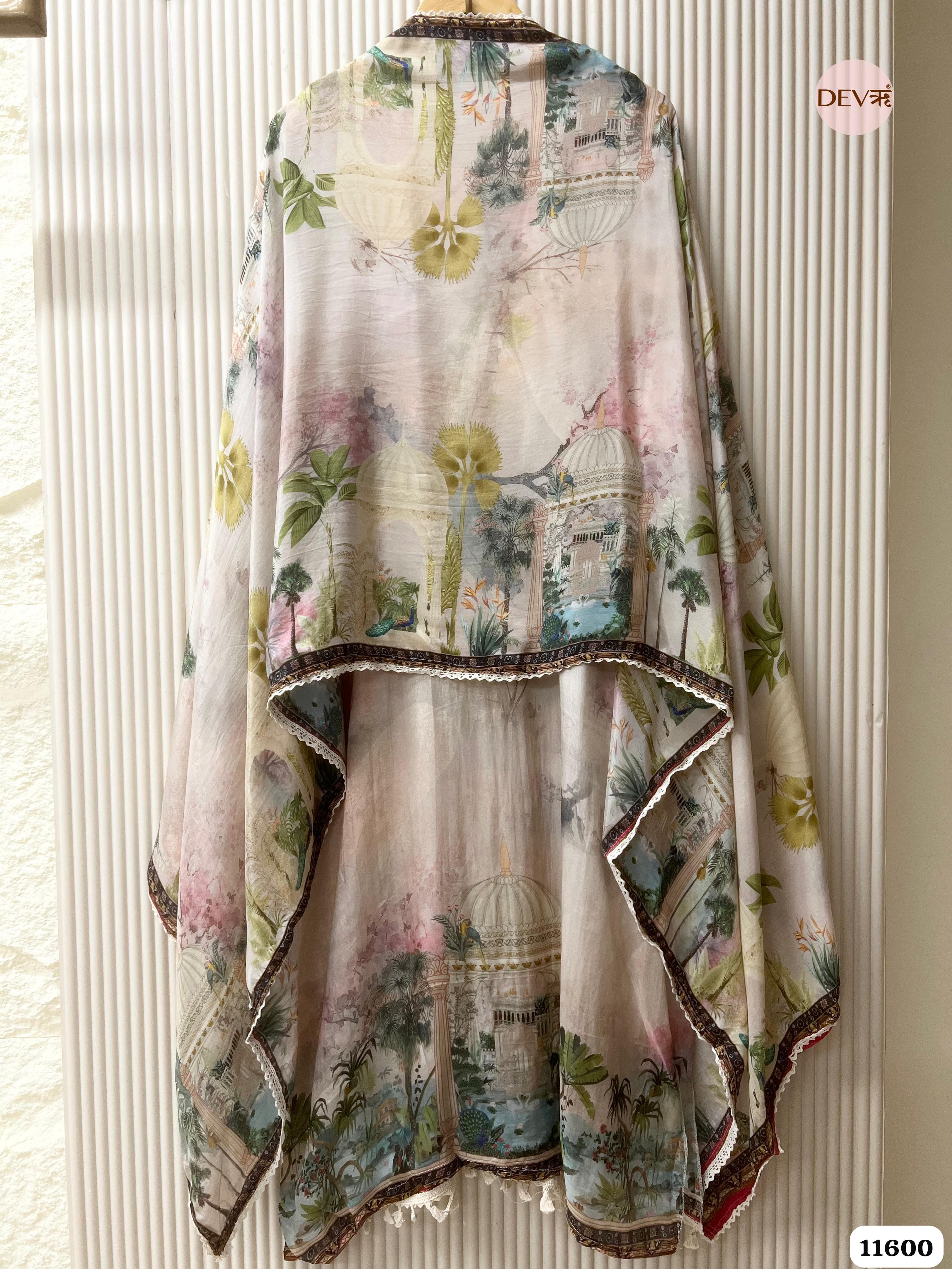 Light Multi Organza Silk Semi Stitched Printed Hand Embroidered -Set Of 3 {11600}