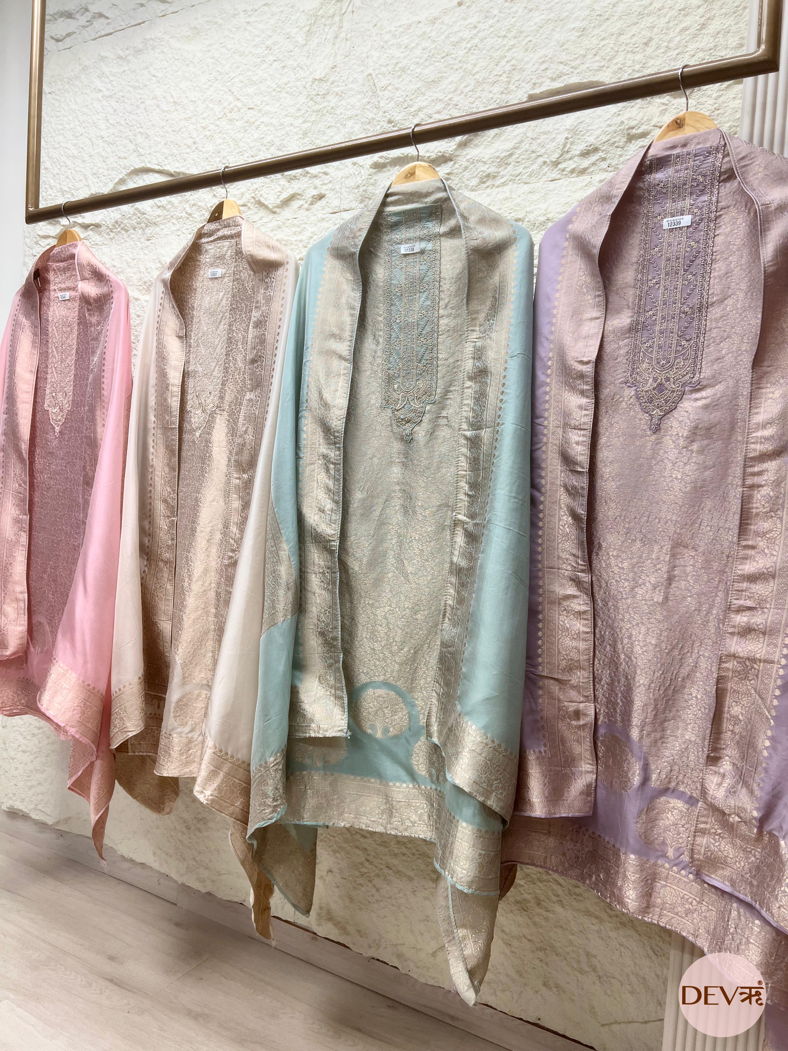 Soft Blush Pink Pure Banarasi Silk Embroidered Unstitched 3-Piece Suit (Devri – D.No 12340)