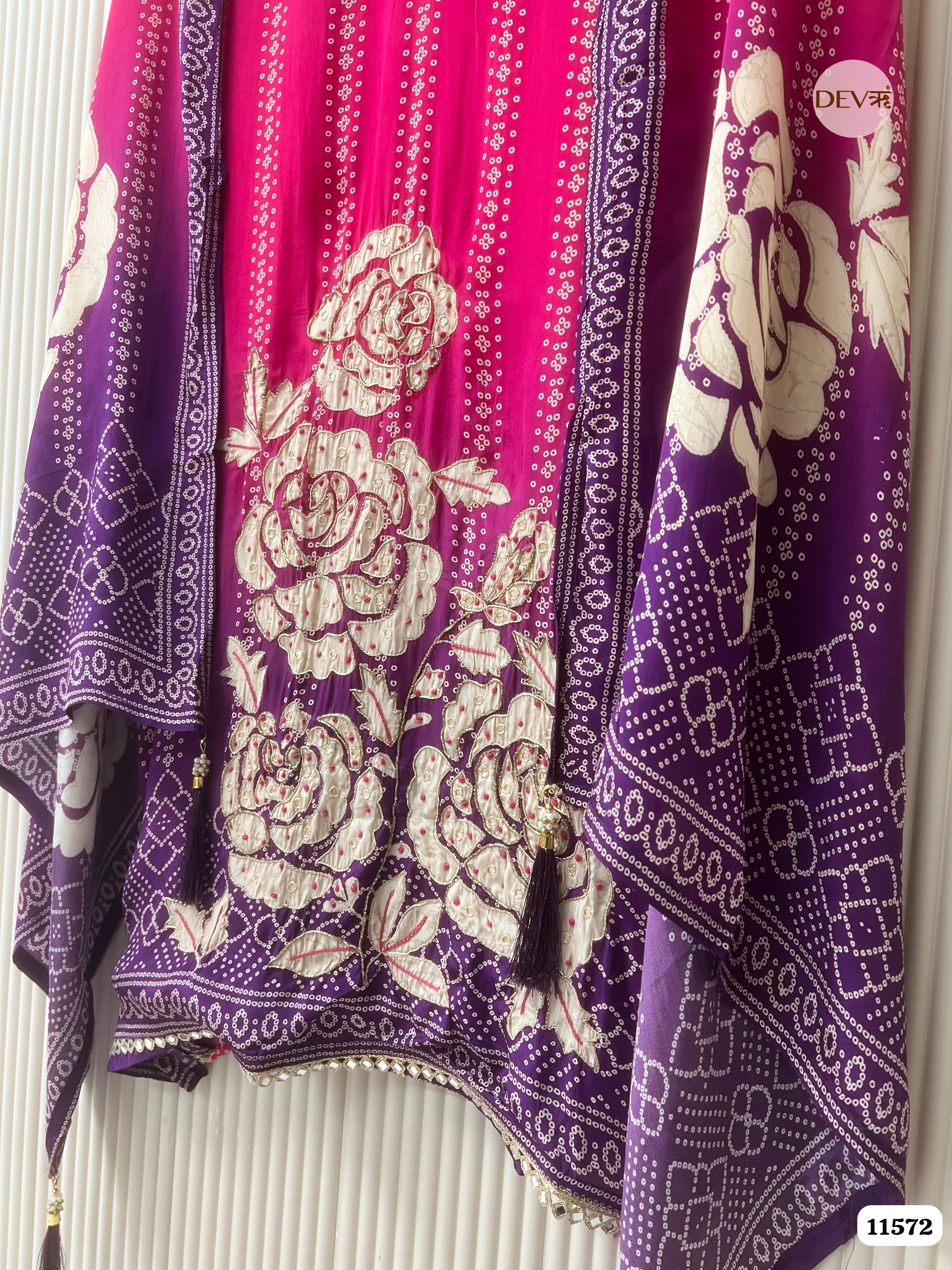 Pink Pure Russian Silk Printed Hand Embroidered -Set Of 3 {11572}