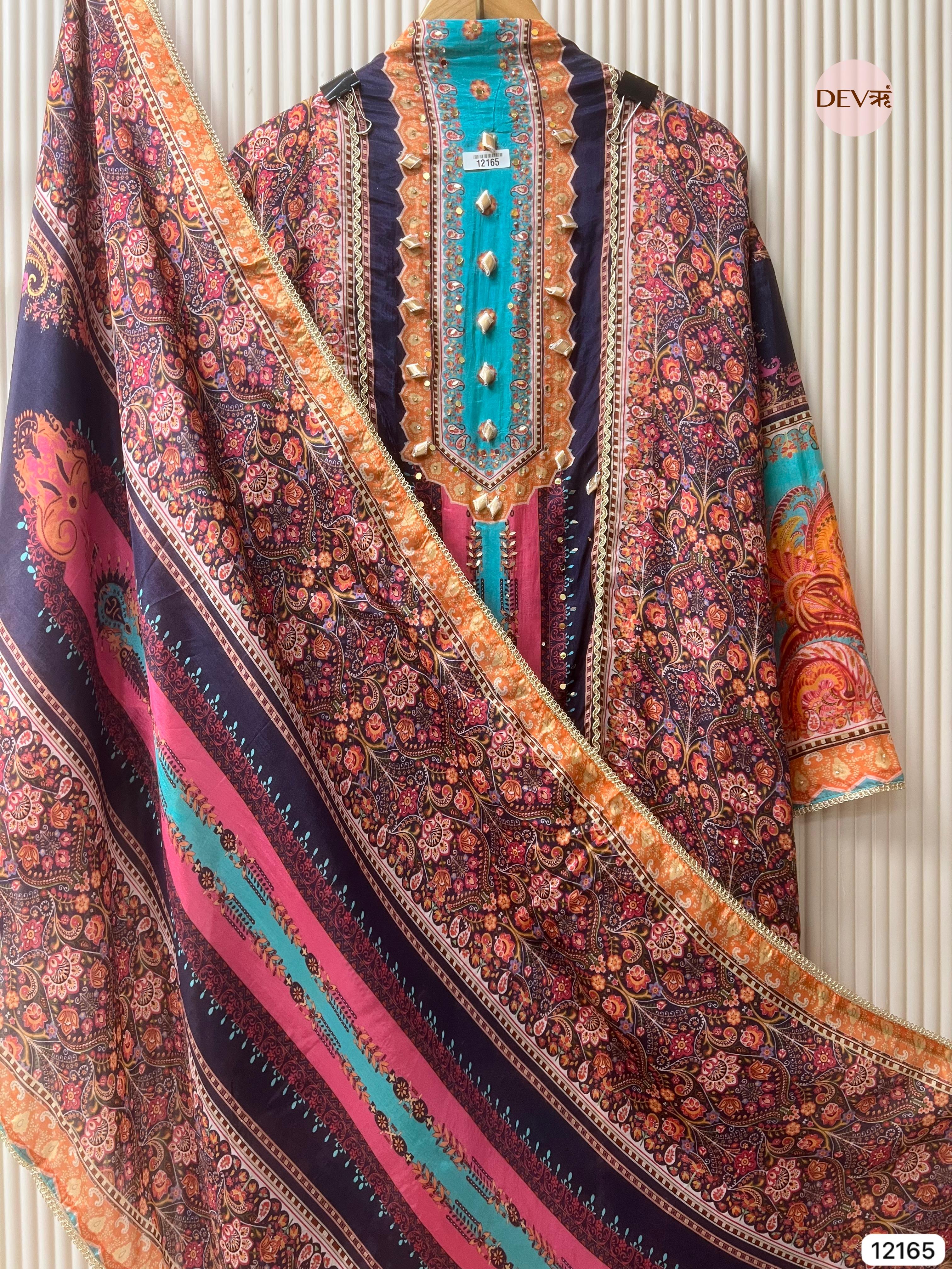 Multi Colour Organza Silk Semi Stitched Printed -Set Of 3 - {12165}