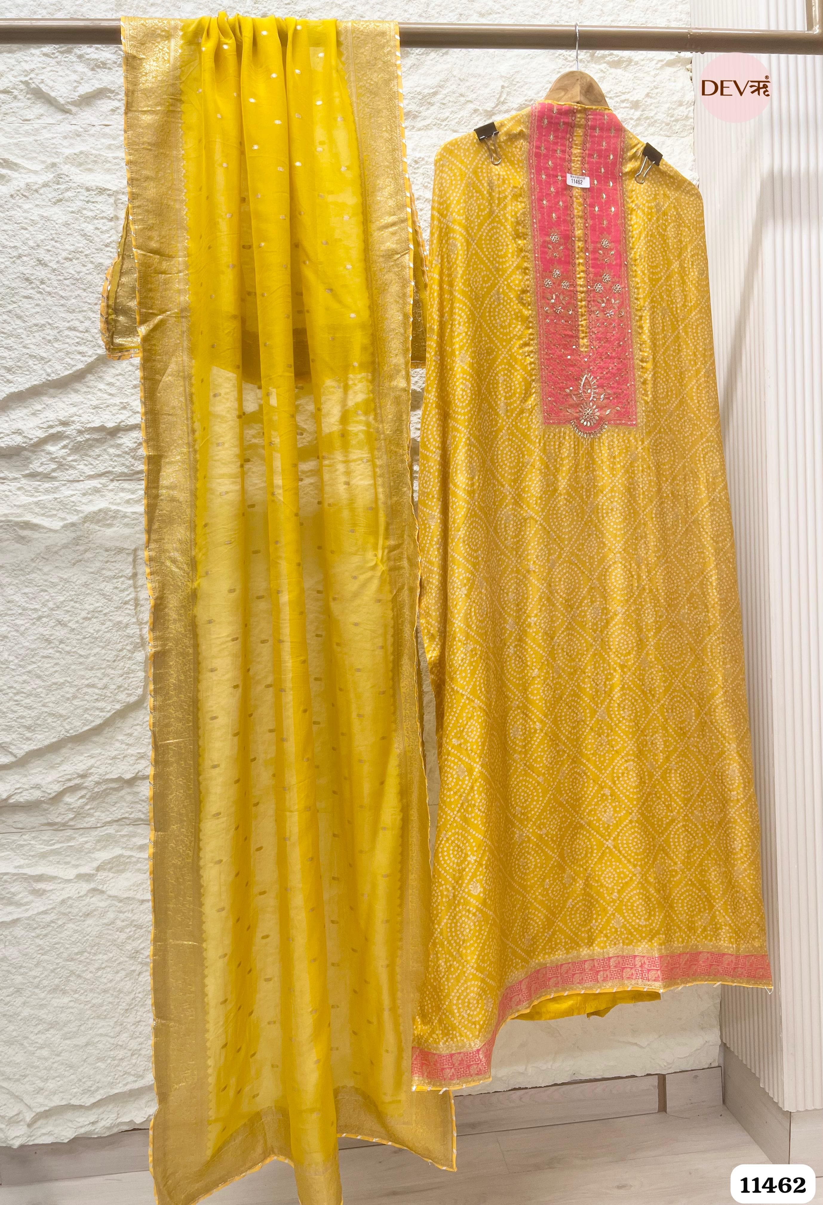 Yellow Russian Silk Woven Unstitched Embroidered -Set Of 3 {11462}