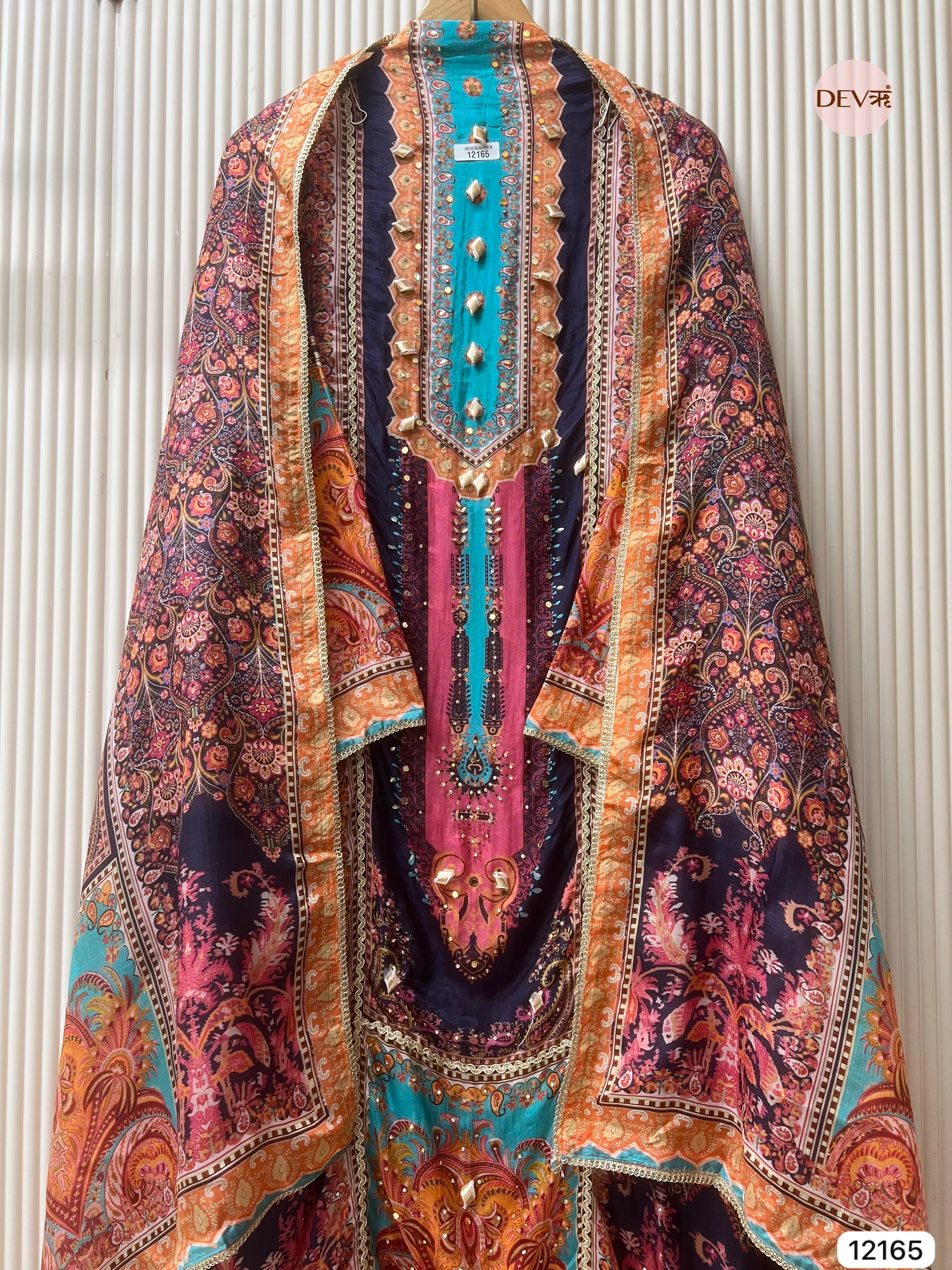 Multi Colour Organza Silk Semi Stitched Printed -Set Of 3 - {12165}