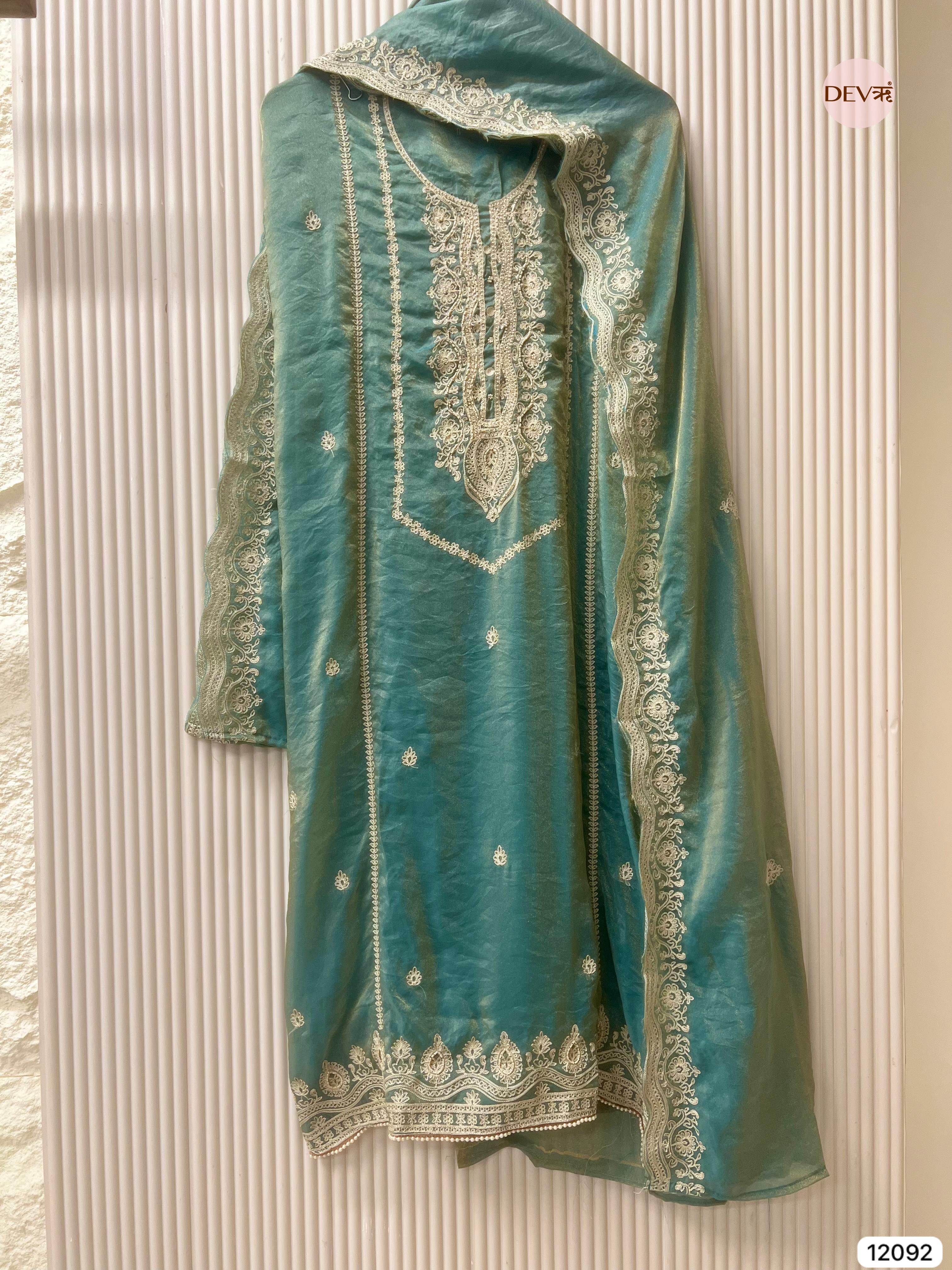 Blue Tissue Crush Silk Unstitched Embroidered -Set Of 3 - {12092}