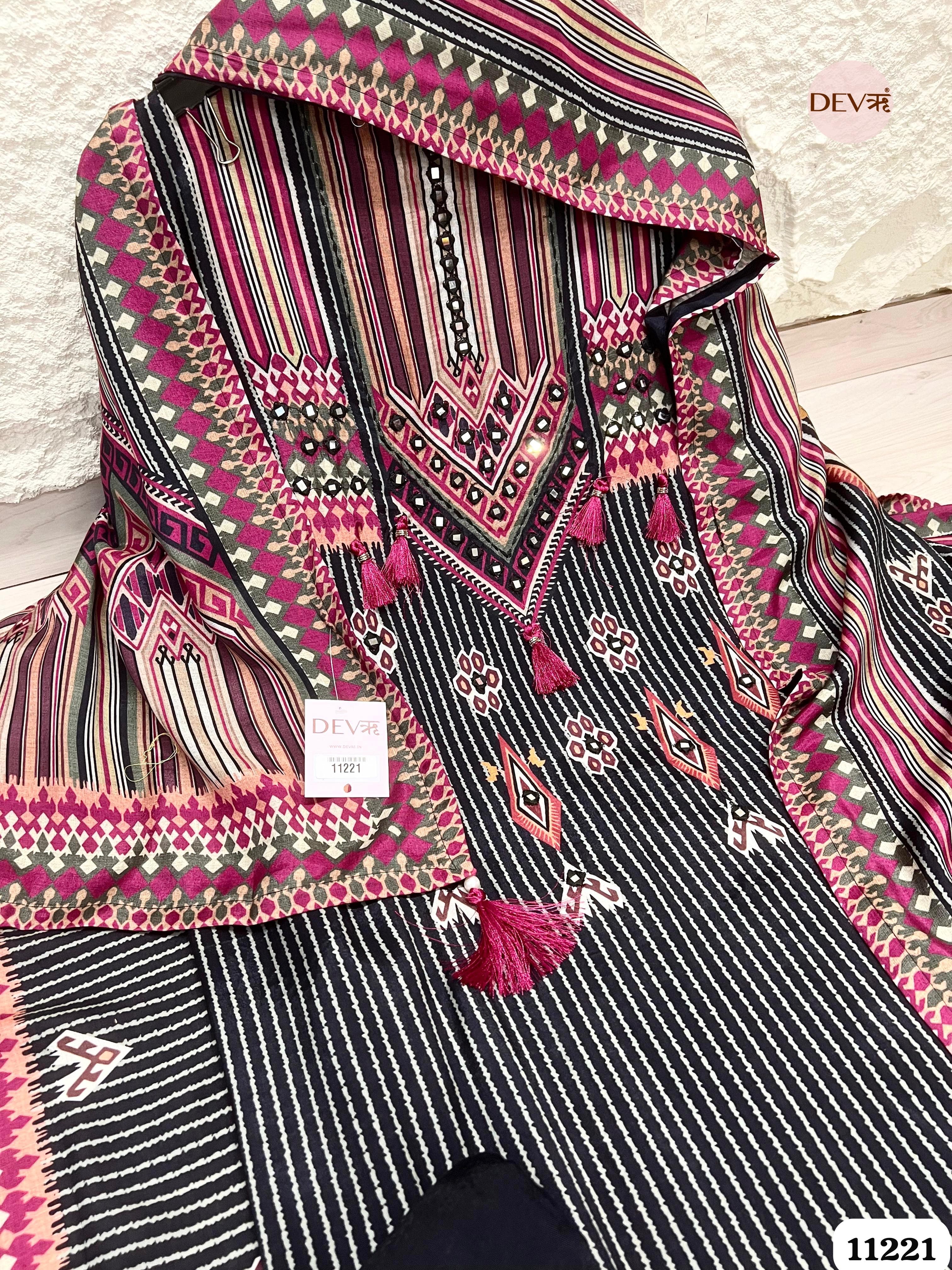 Black Muslin Unstitched Printed -Set Of 3 {11221}