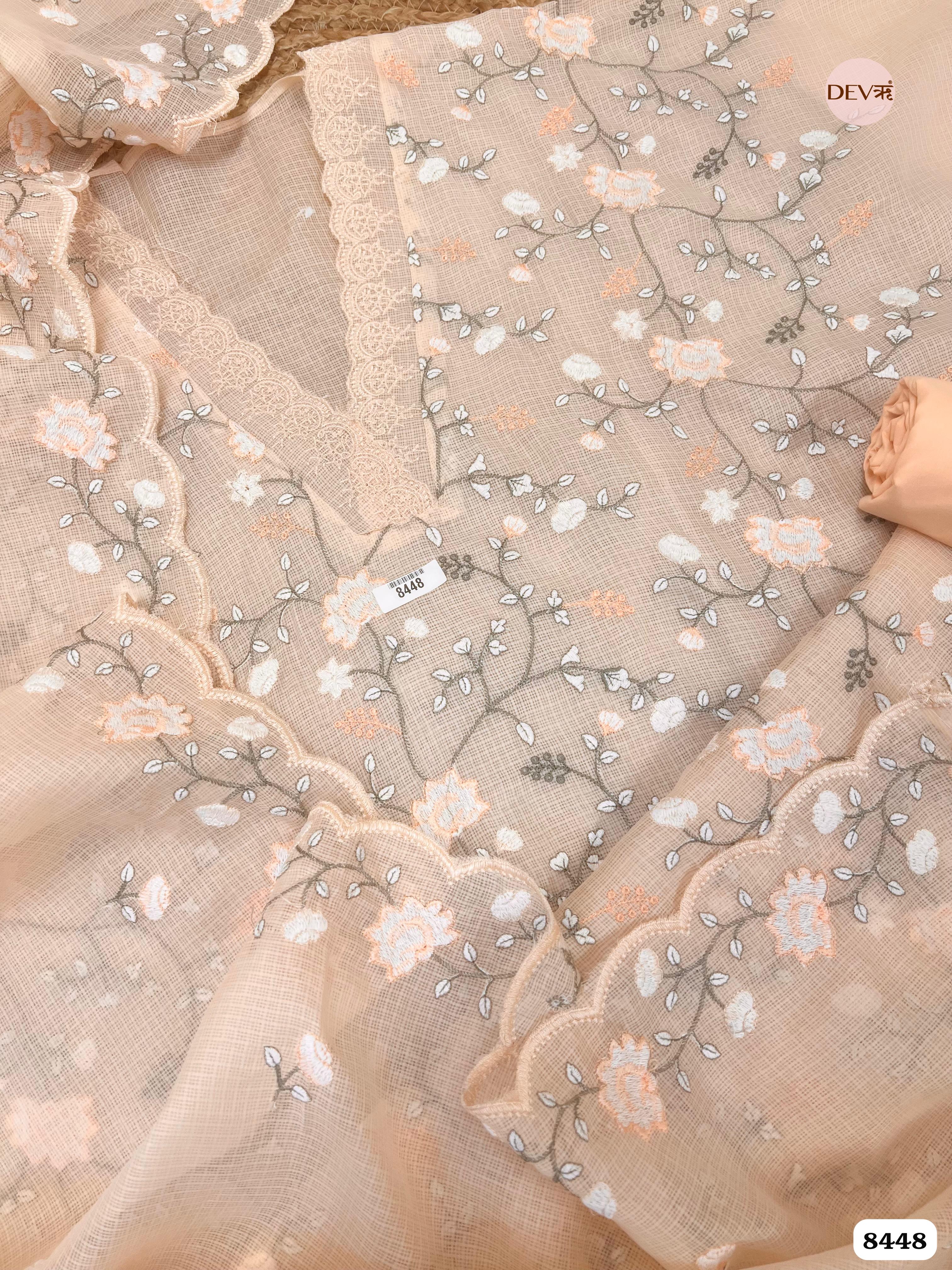 Cream Kota Cotton Unstitched Embroidered -Set Of 3 - {8448}