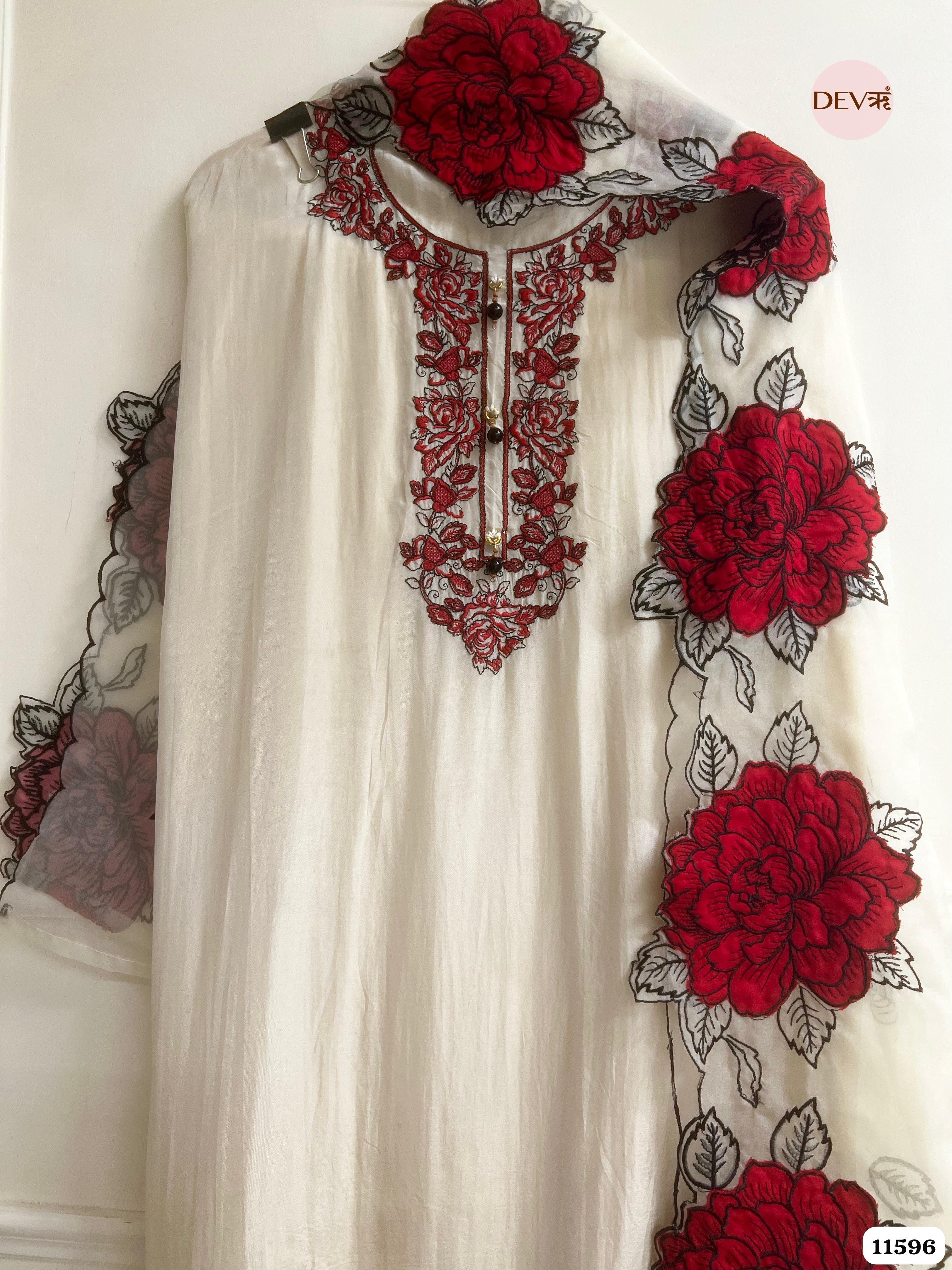 Off white Organza Unstitched Embroidered