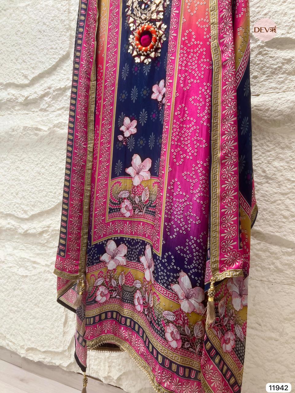 Blue Tissue Shimmer Silk Unstitched Printed Hand Embroidered -Set Of 3 - {11942}