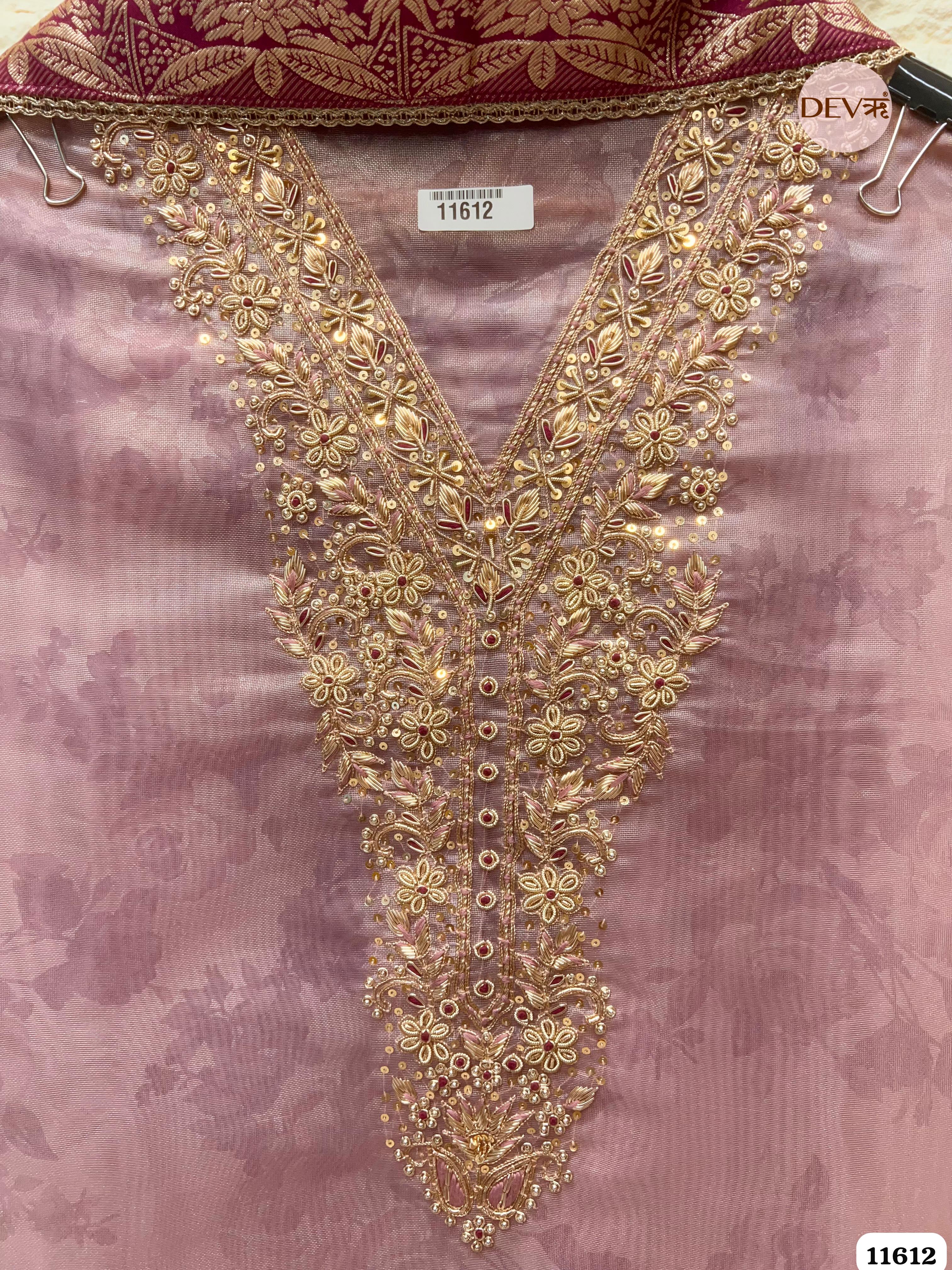 Light Purple Pure Tissue Organza Printed Unstitched Hand Embroidered -Set Of 3 {11612}