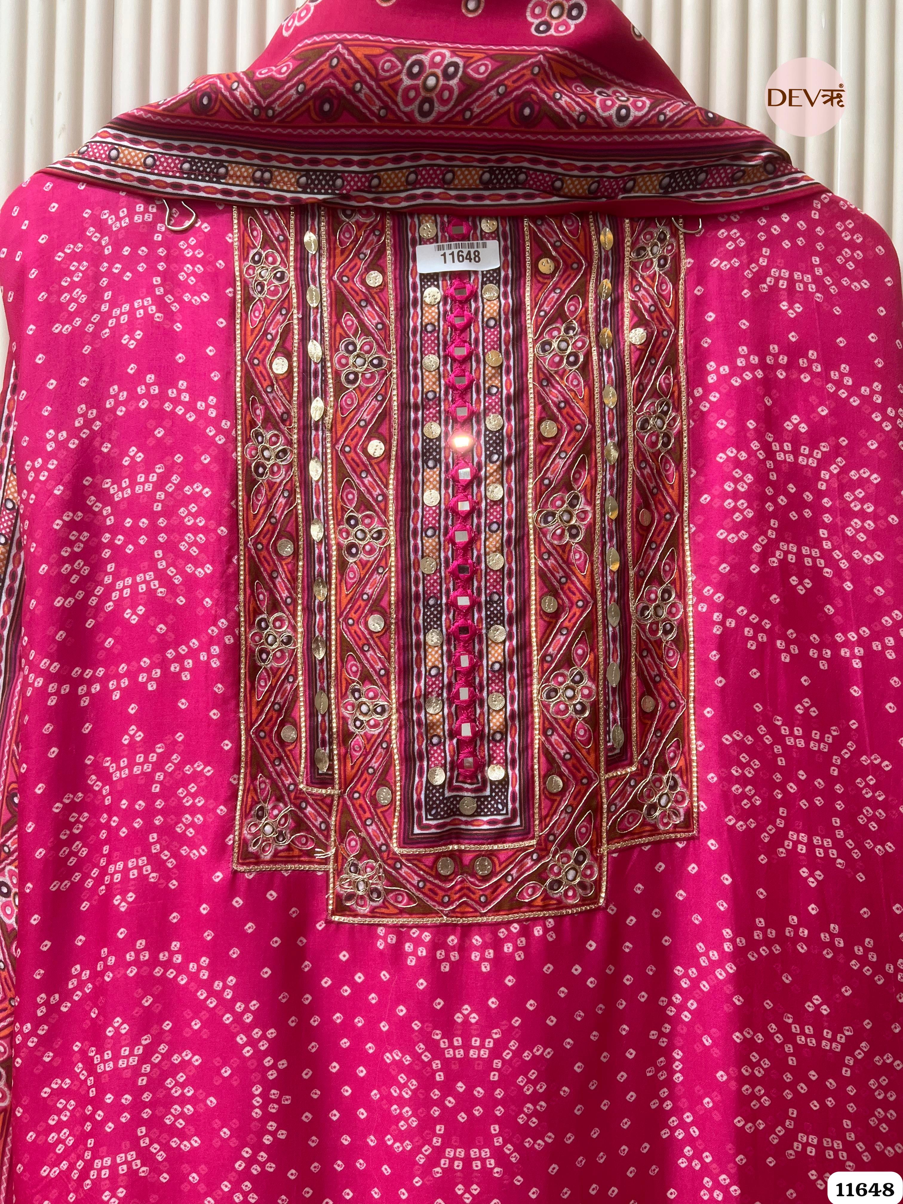 Pink Russian Silk Printed Unstitched Hand Embroidered -Set Of 3 {11648}