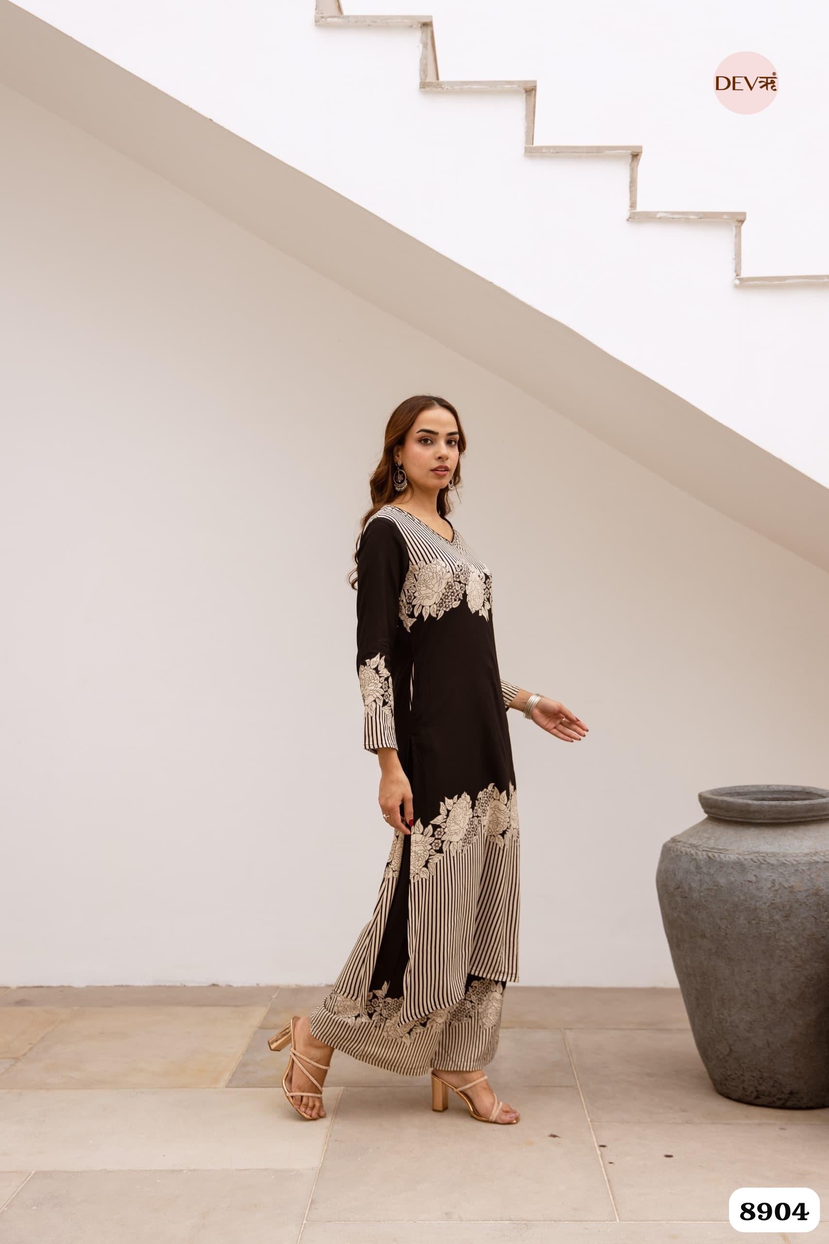 Black German Reyon Printed Co-Ord - Set Of 2 {8904}