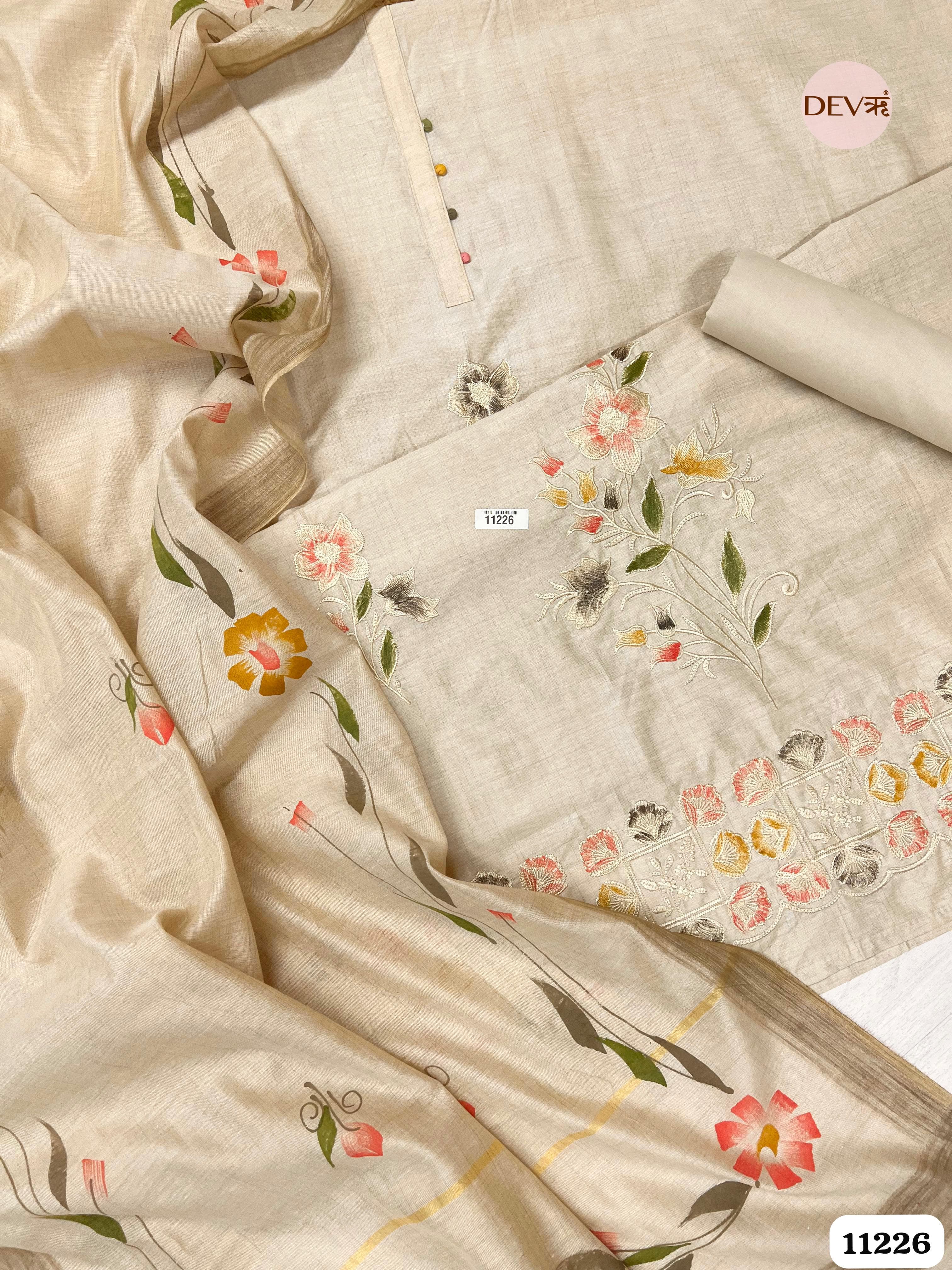 Creamy Linen Unstitched Printed -Set Of 3 {11226}