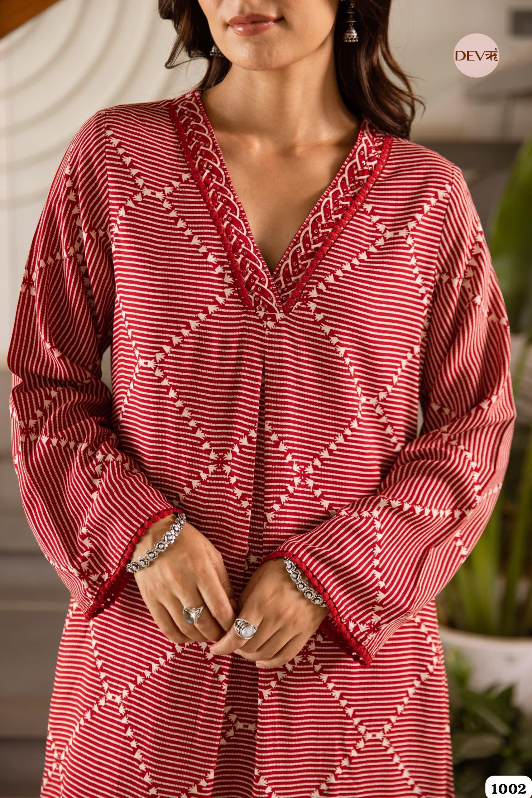 Red Printed Kurta Set In Soft german Reyon Fabric {1002/M}