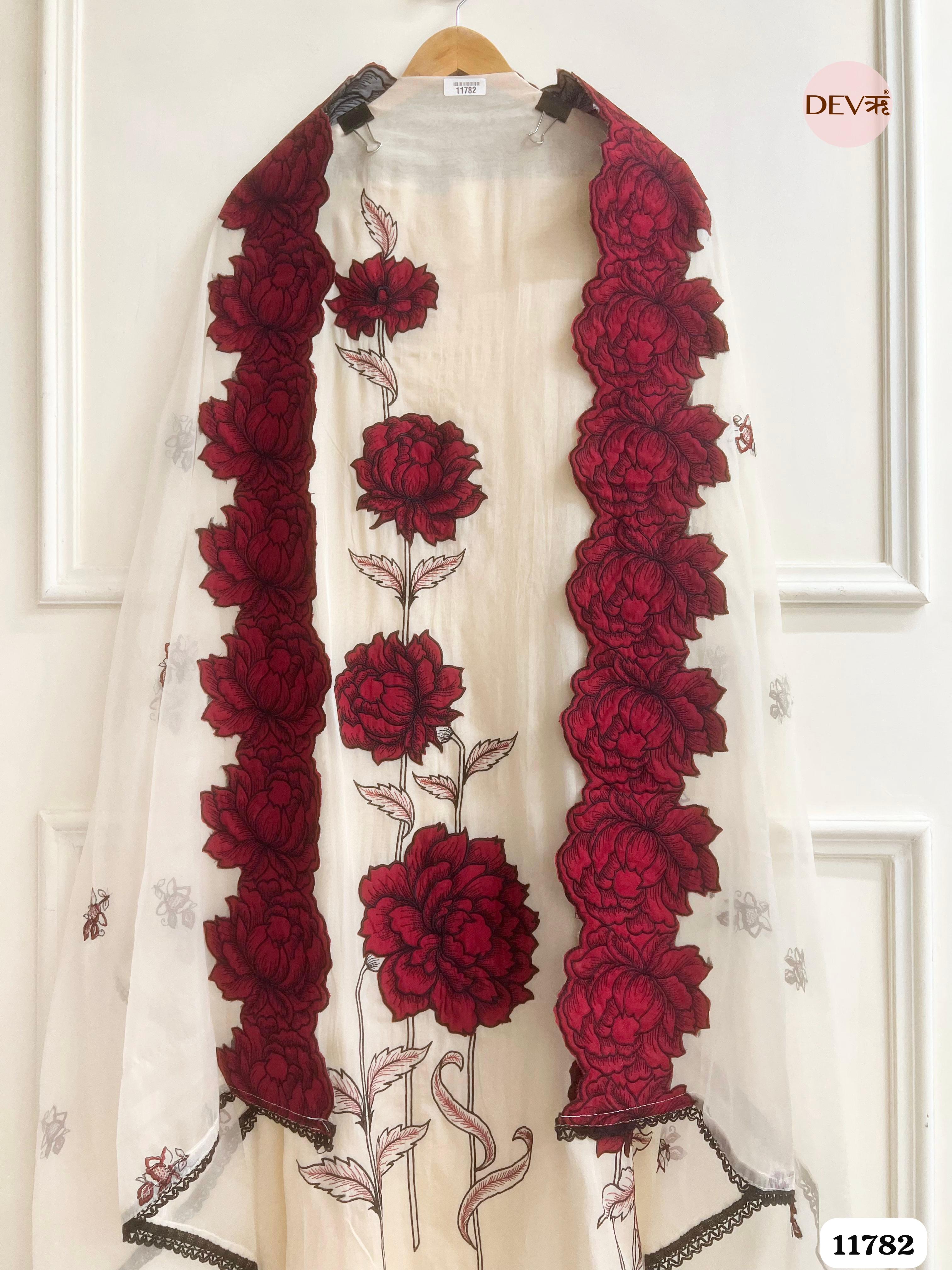OF White Organza Unstitched Embroidered -Set Of 3 {11782}