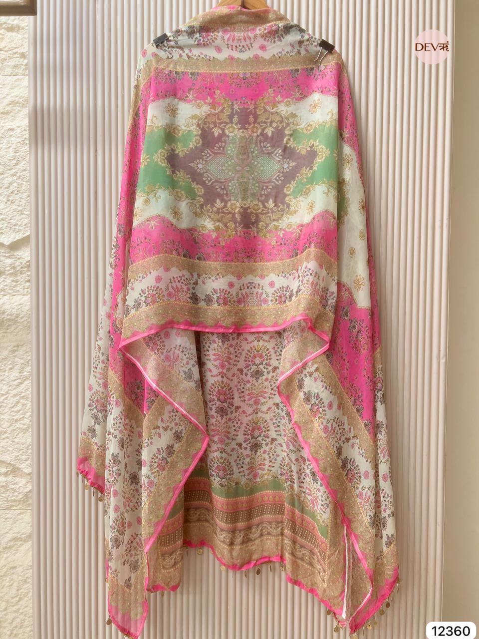 Pink Organza Printed Unstitched 3-Piece Suit (Devri – D.No 12360)