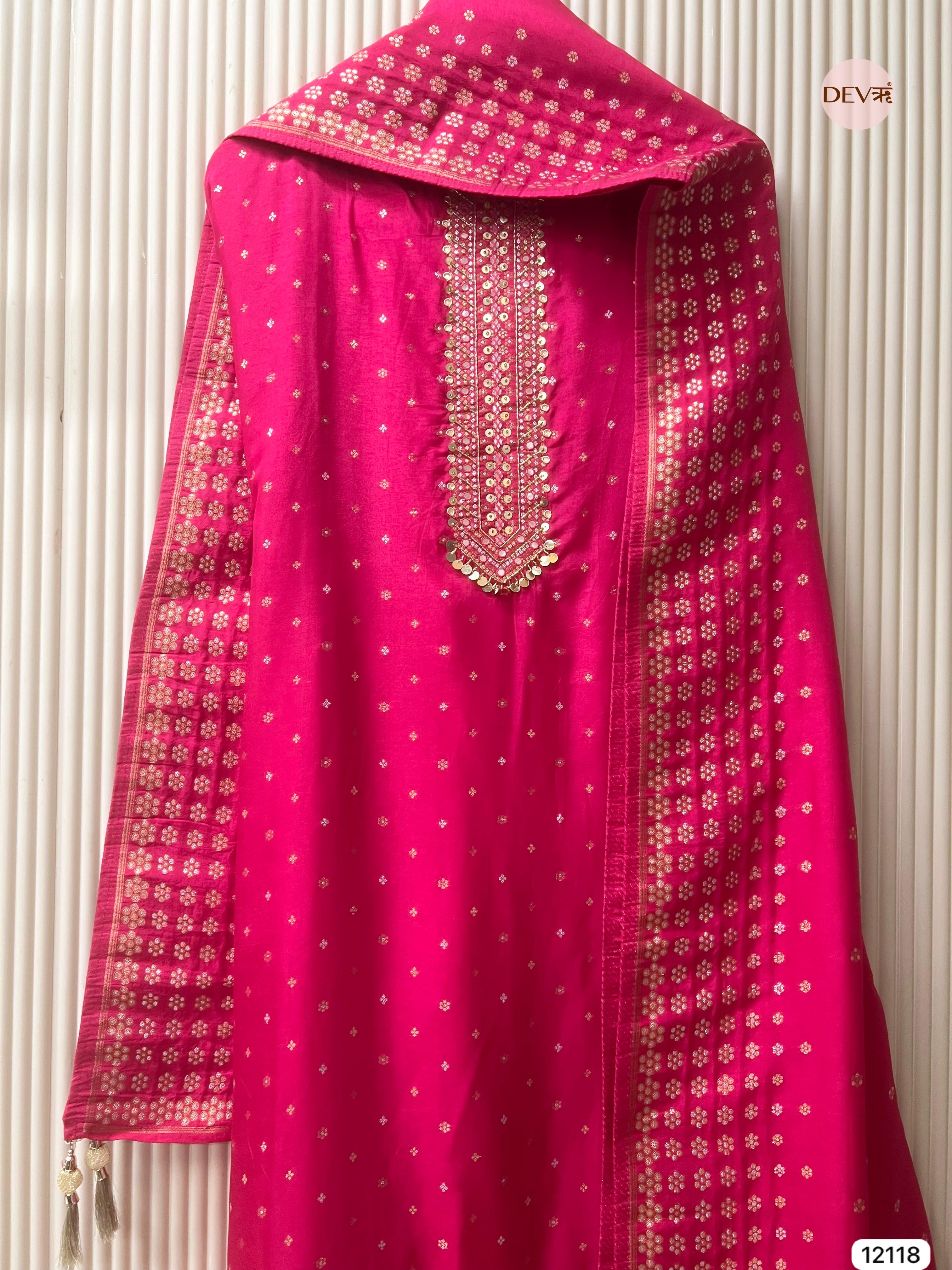 Pink Russian Silk Unstitched - Set Of 3 - {12118}