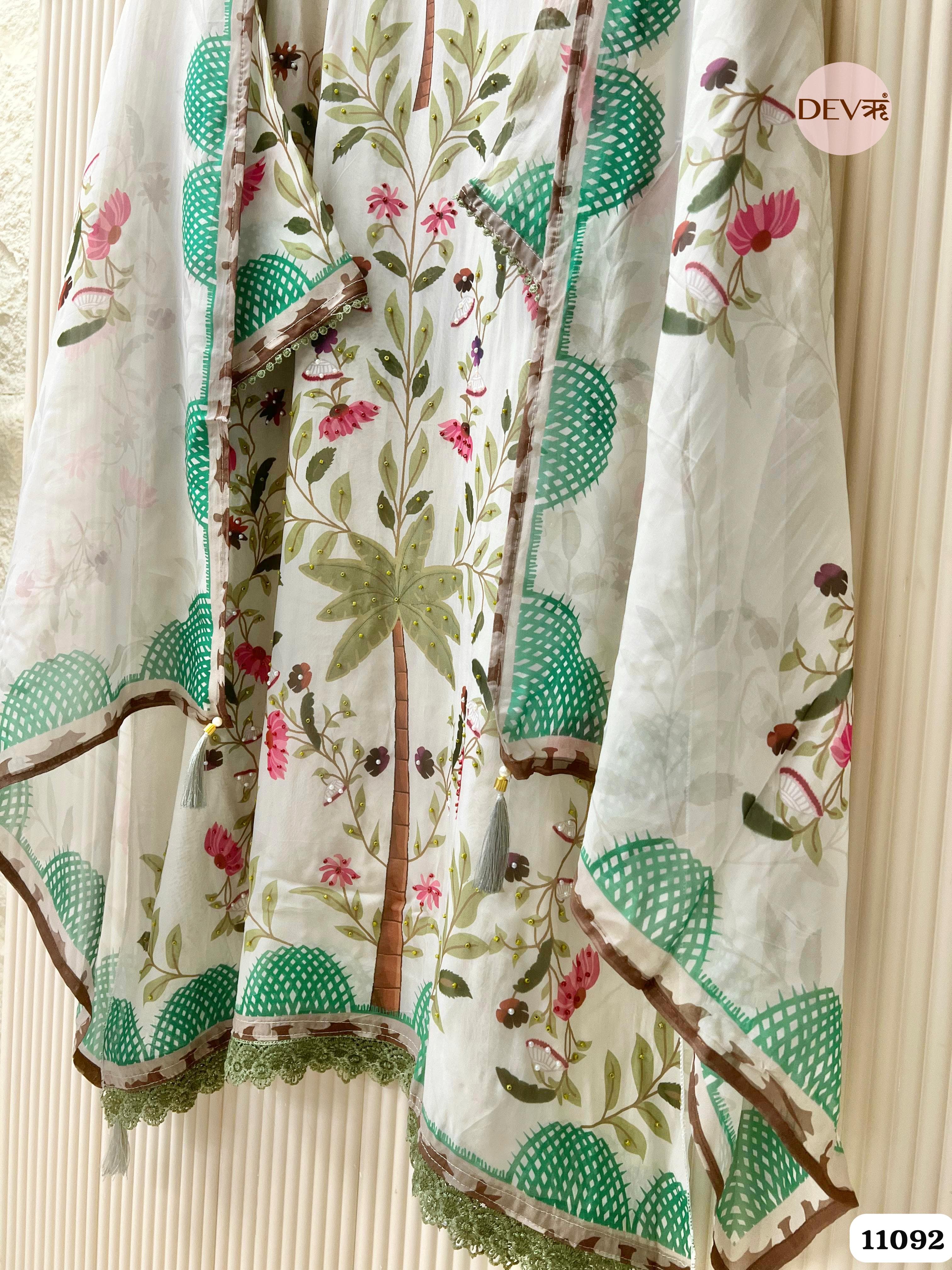 White Organza Printed Semi Stitched Printed -Set Of 3 {11092}