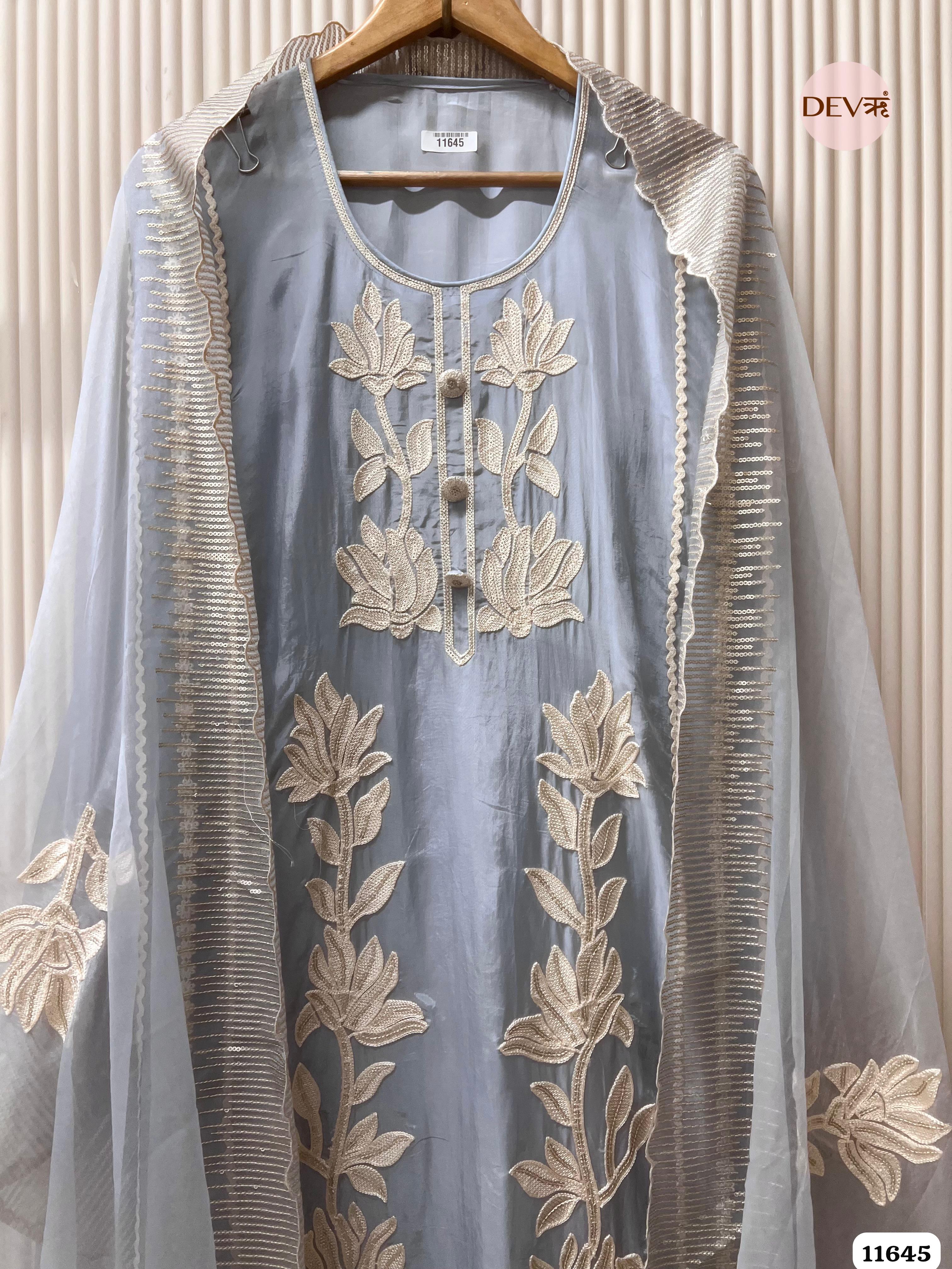 Light Blue Organza Silk Unstitched Embroidered -Set Of 3