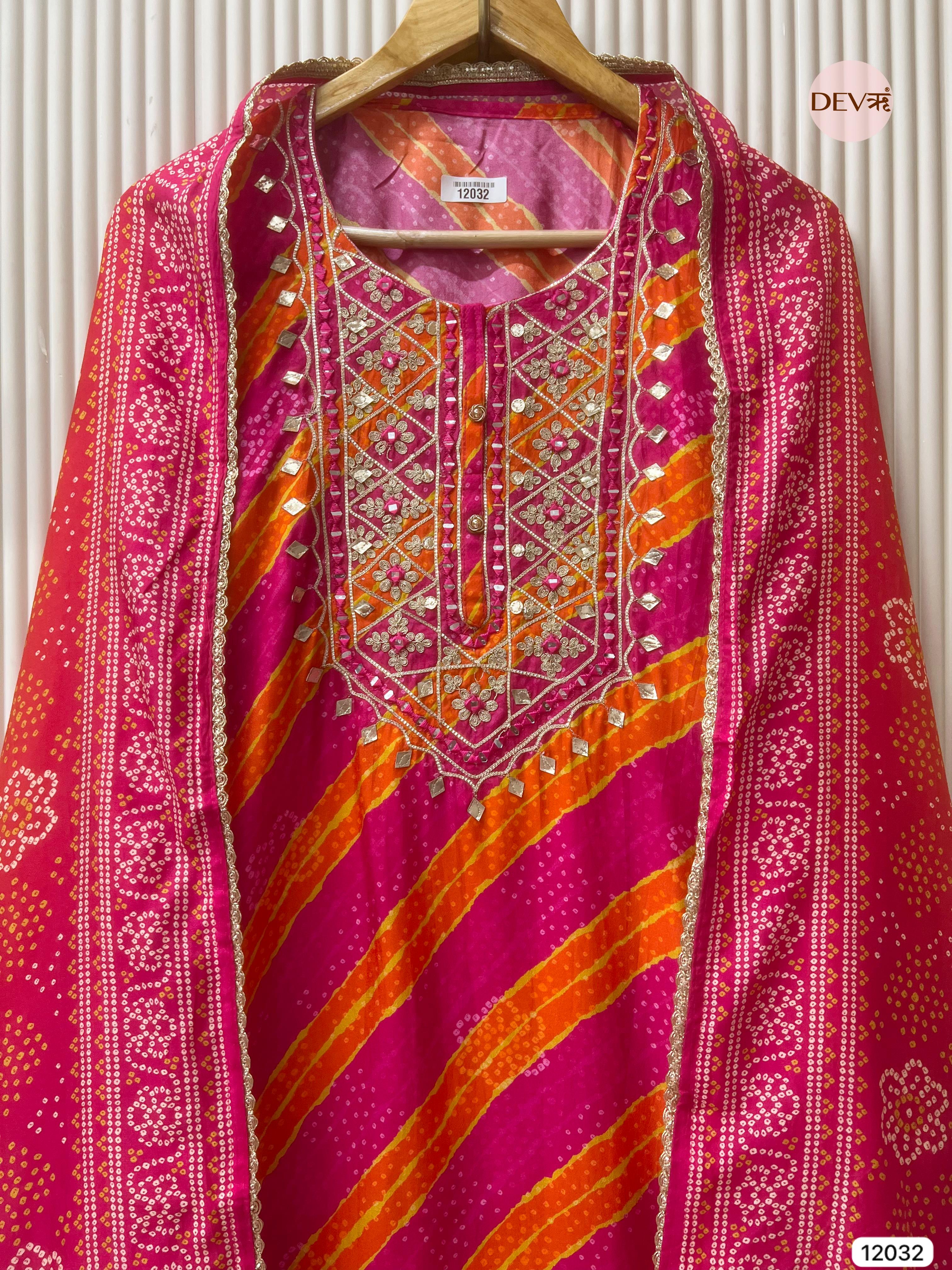 Pink Russian Silk Unstitched Printed Hand Embroidered -Set Of 3 - {12032}