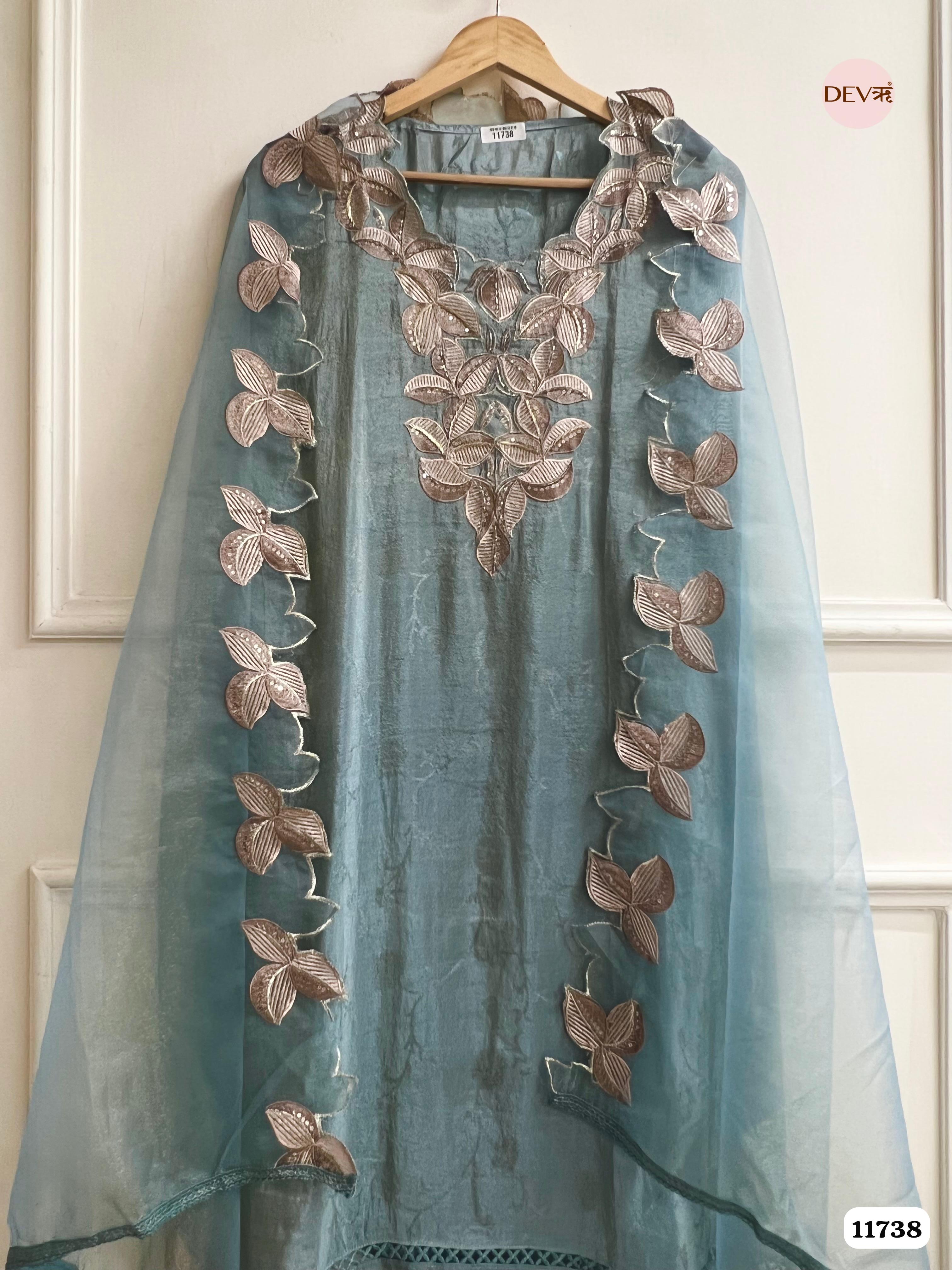 Seea Green Tissue Silk Woven Unstitched Embroidered -Set Of 3 {11738}