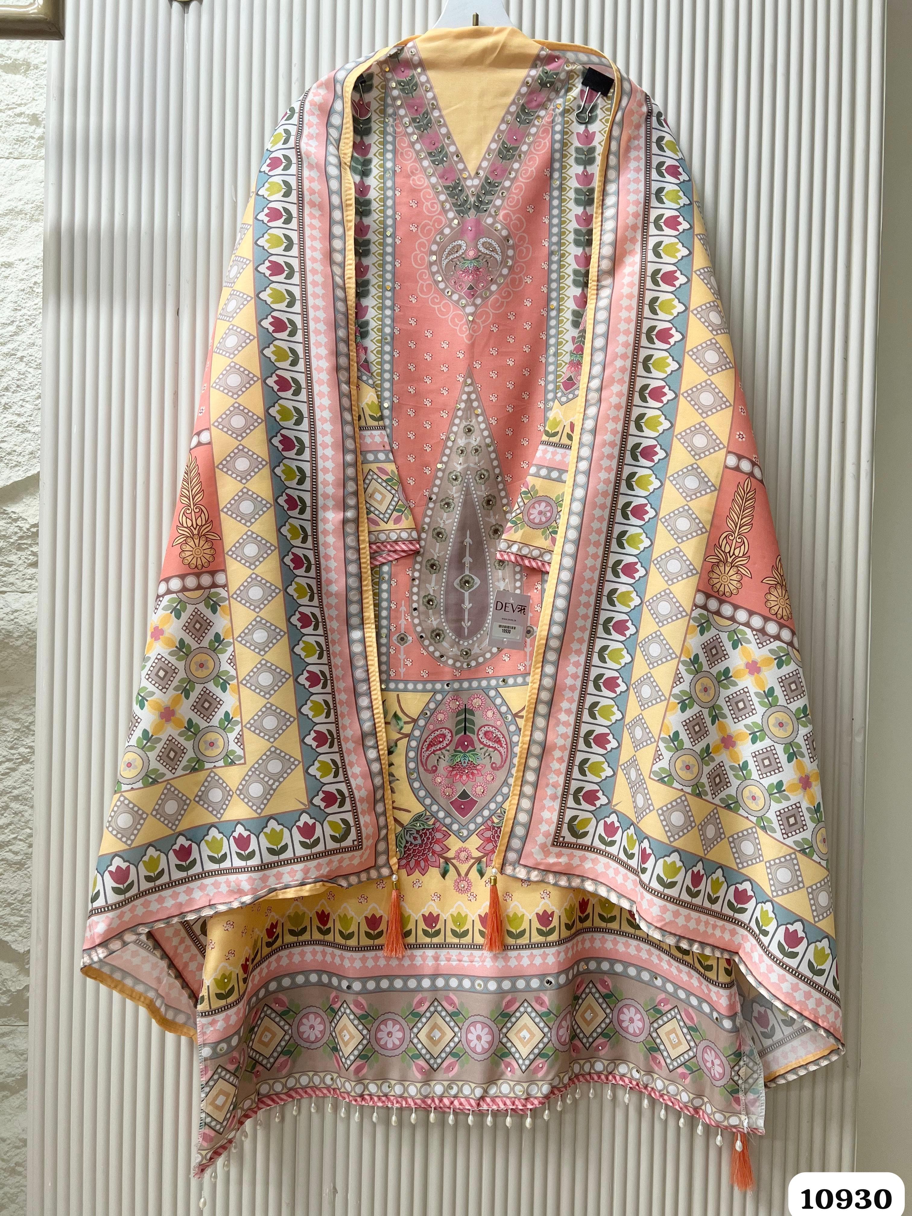 Yellow/Pink Semi Stitched Printed -Set Of 3 {10930}