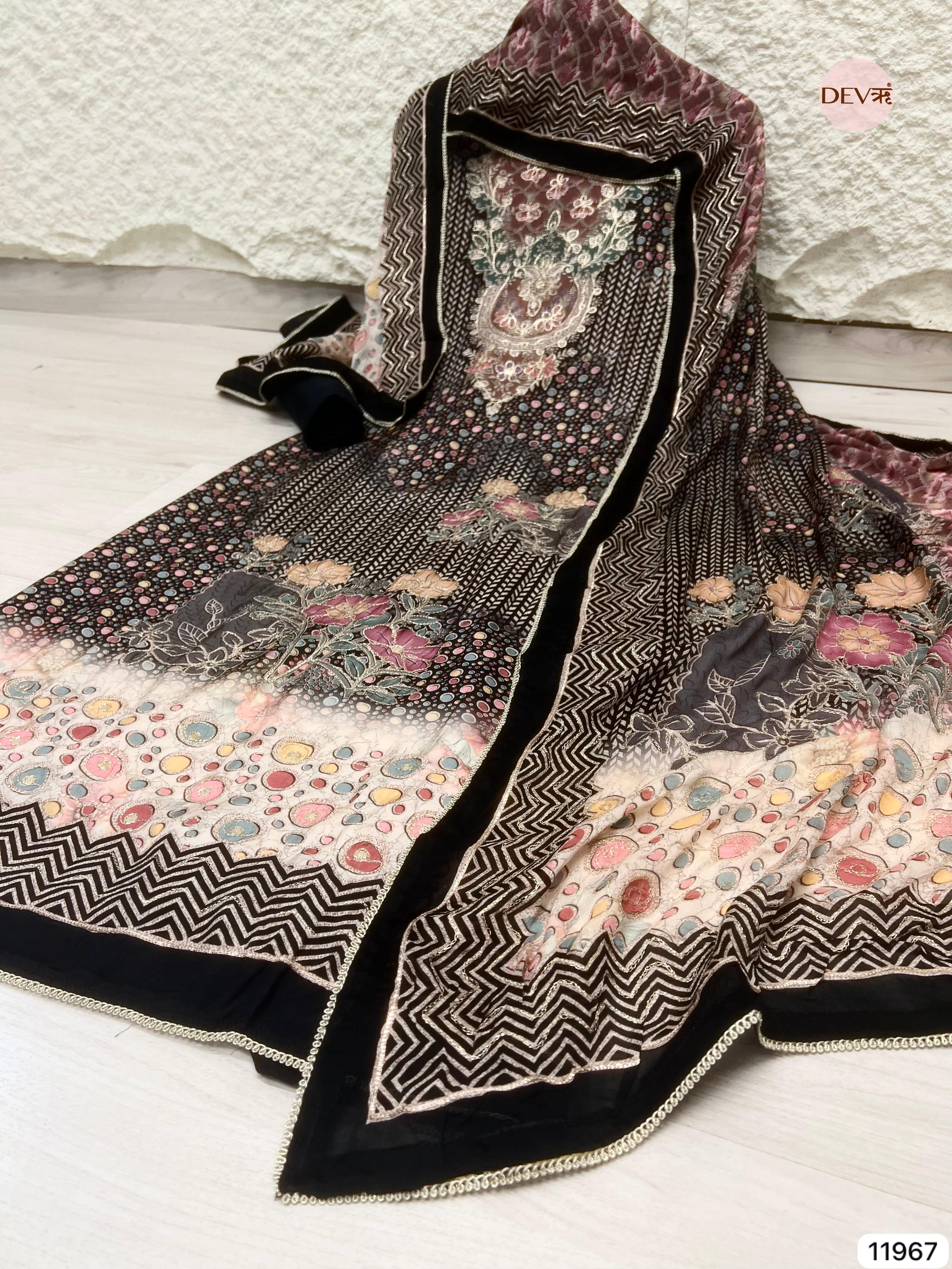 {11967} Black Pure Muslin Unstitched Printed -Set Of 3