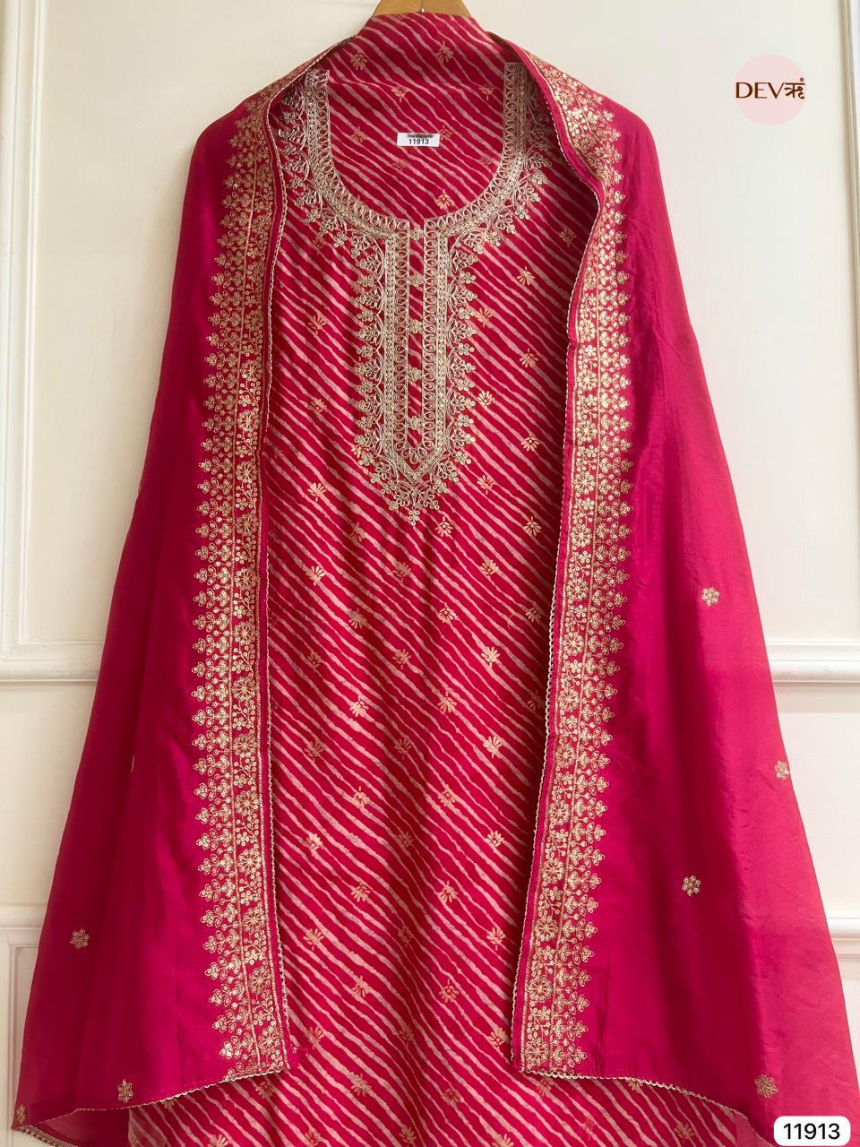 Rani Pink Modal Silk Embroidered Unstitched 3-Piece Suit (Devri – D.No 11913)
