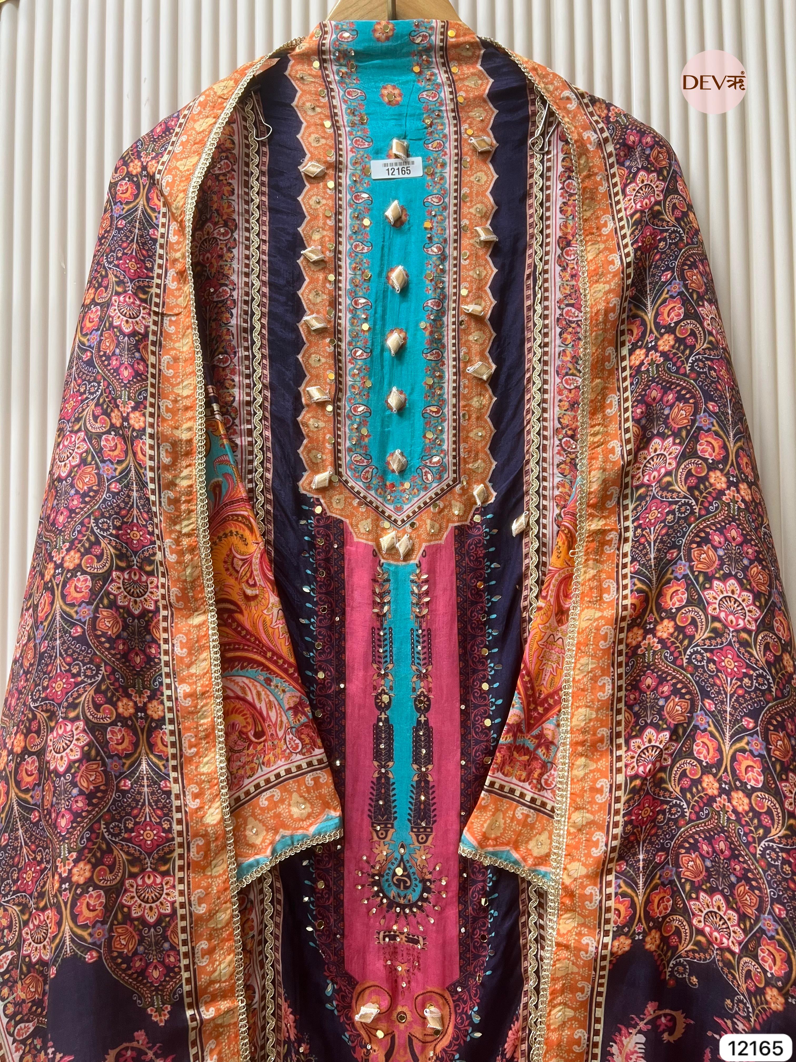 Multi Colour Organza Silk Semi Stitched Printed -Set Of 3 - {12165}