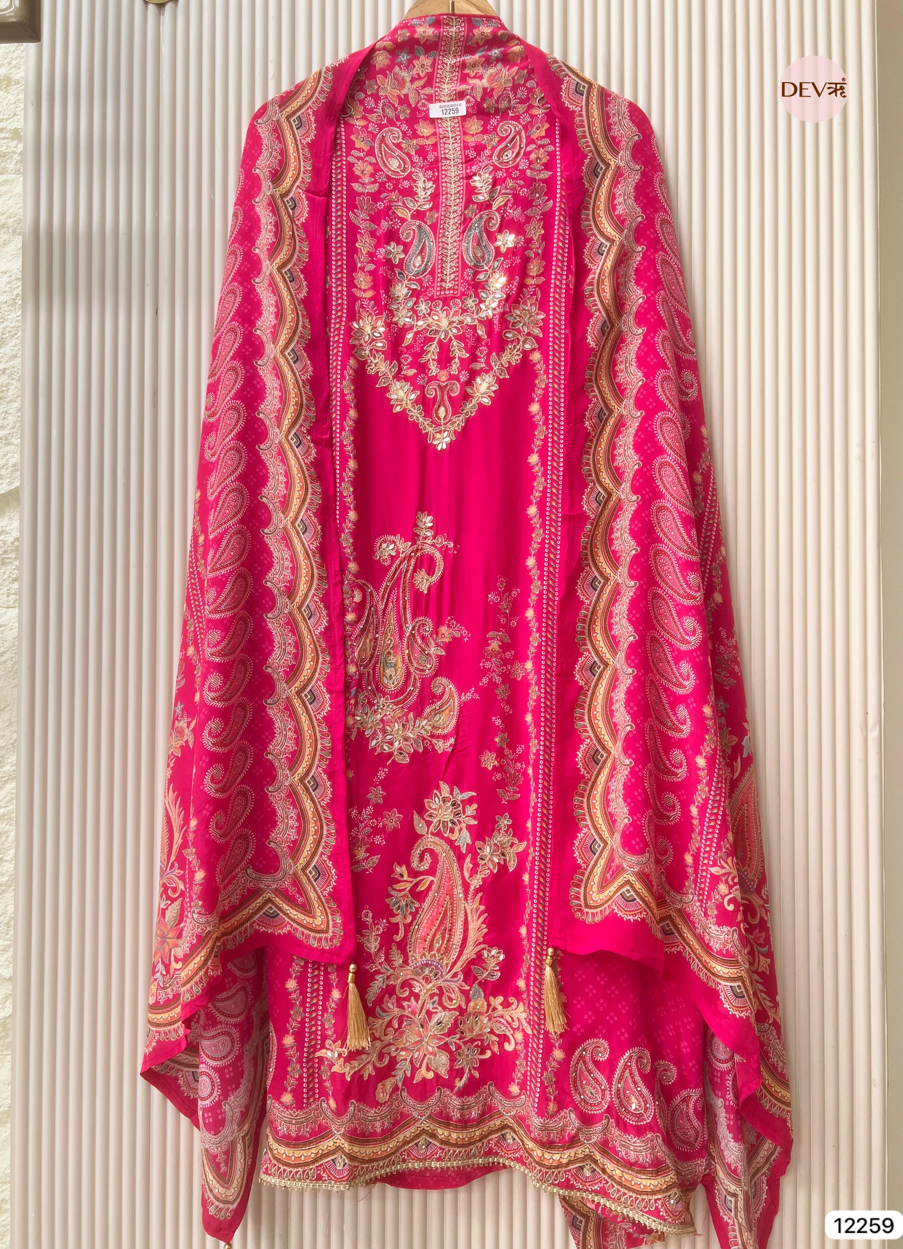 Fuchsia Pure Crepe Embroidered Unstitched 3-Piece Suit (Devri – D.No 12259)
