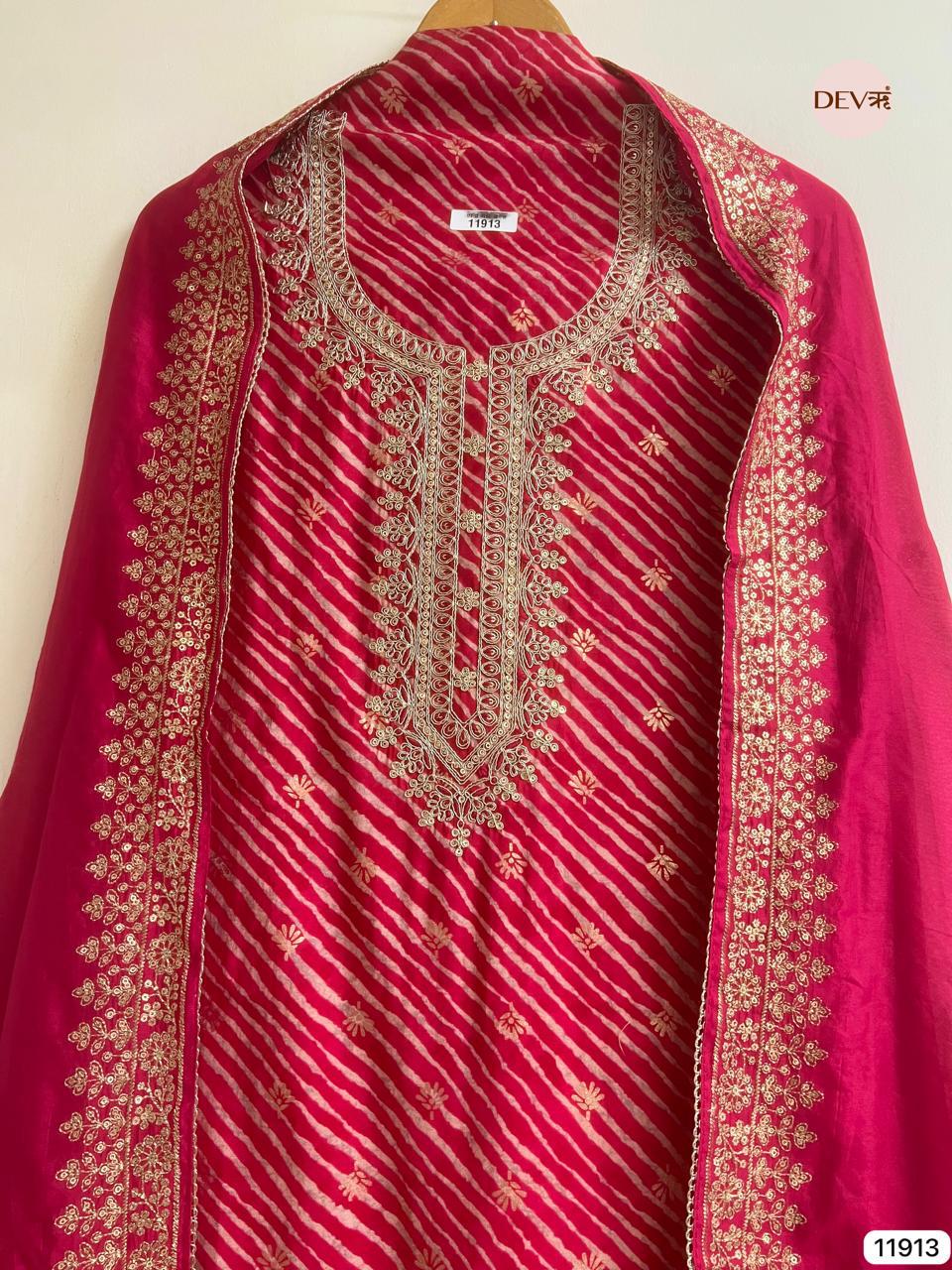 Rani Pink Modal Silk Embroidered Unstitched 3-Piece Suit (Devri – D.No 11913)