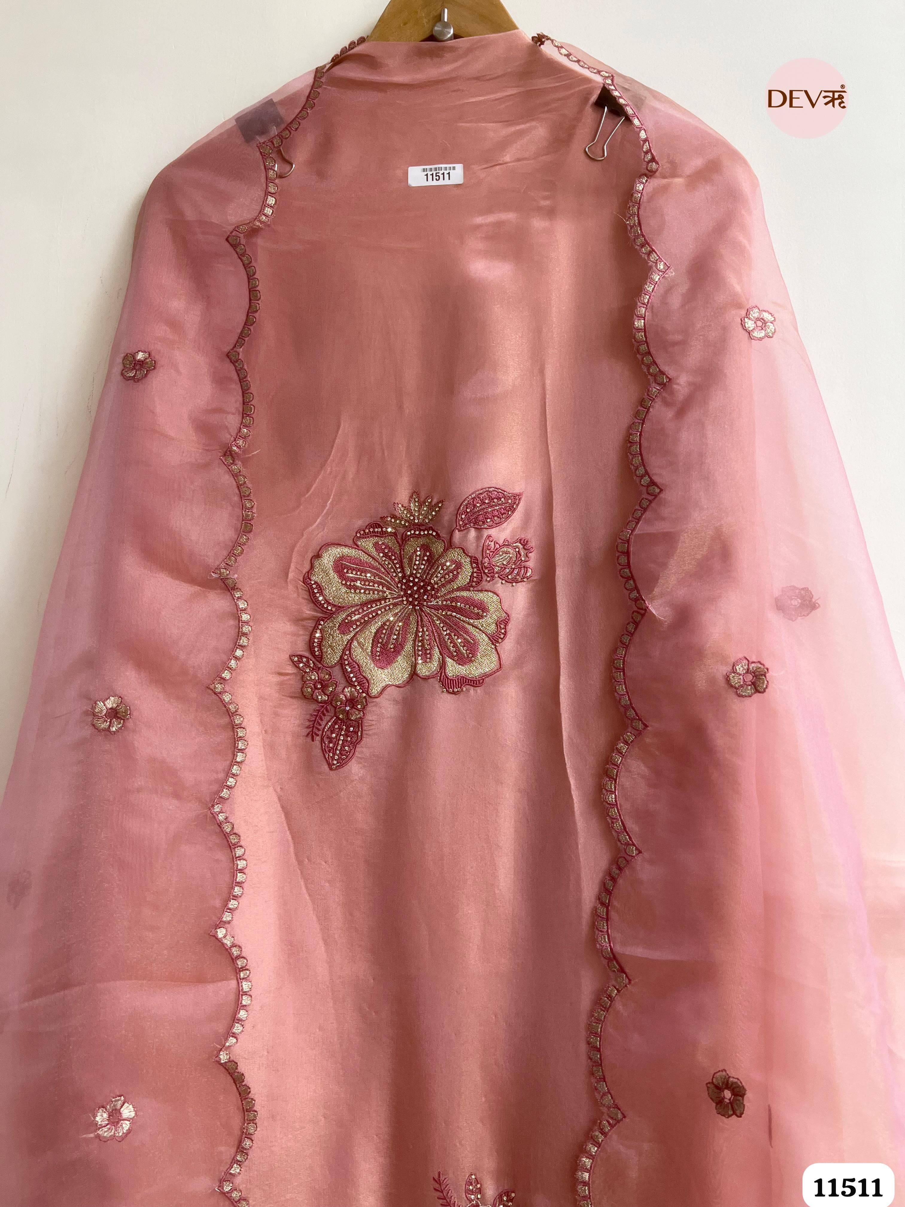 Light Pink Tissue Silk Unstitched Hand Embroidered -Set Of 3 {11511}