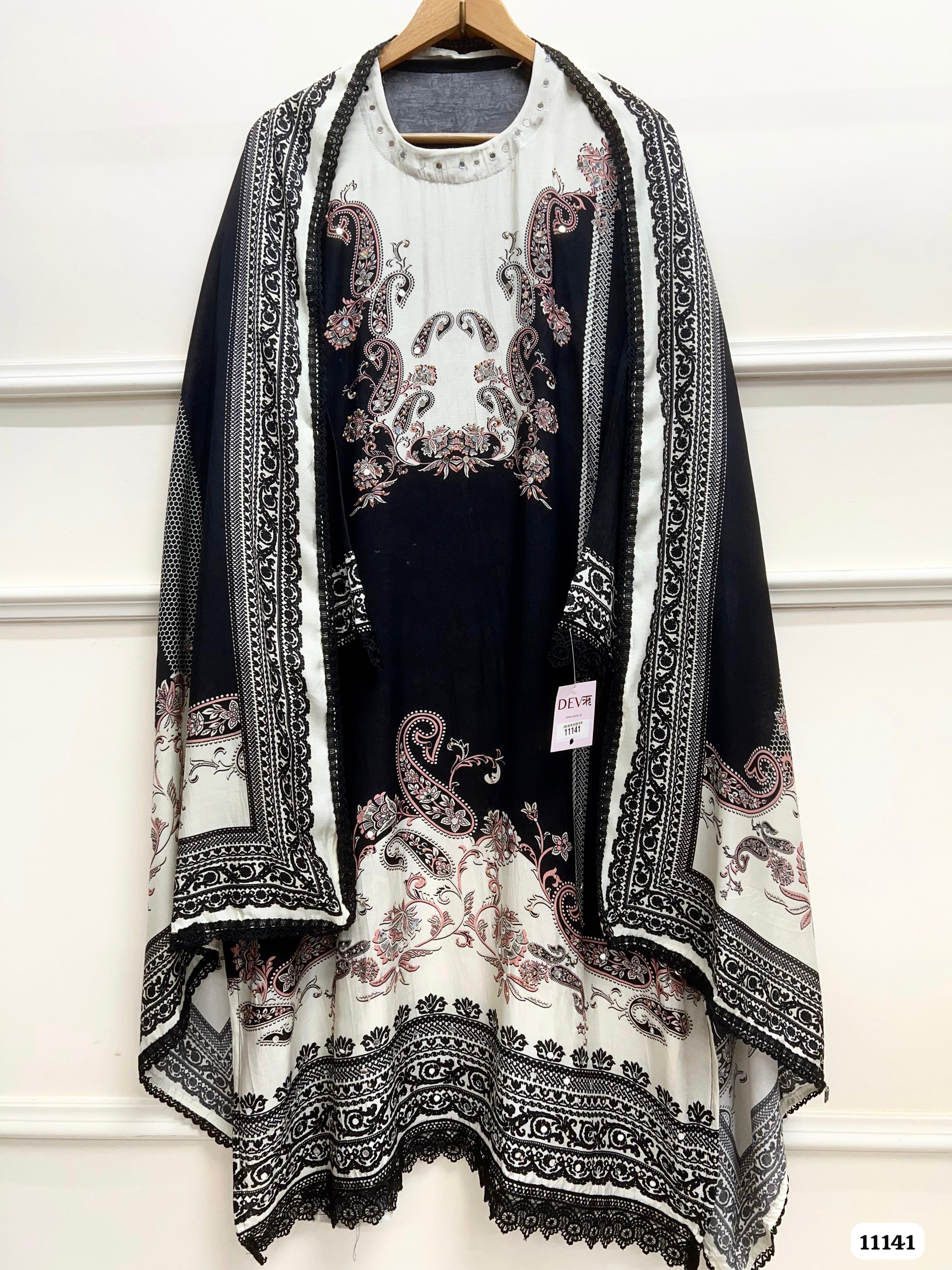 Black Muslin Semi Stitched Printed -Set Of 3 {11141}
