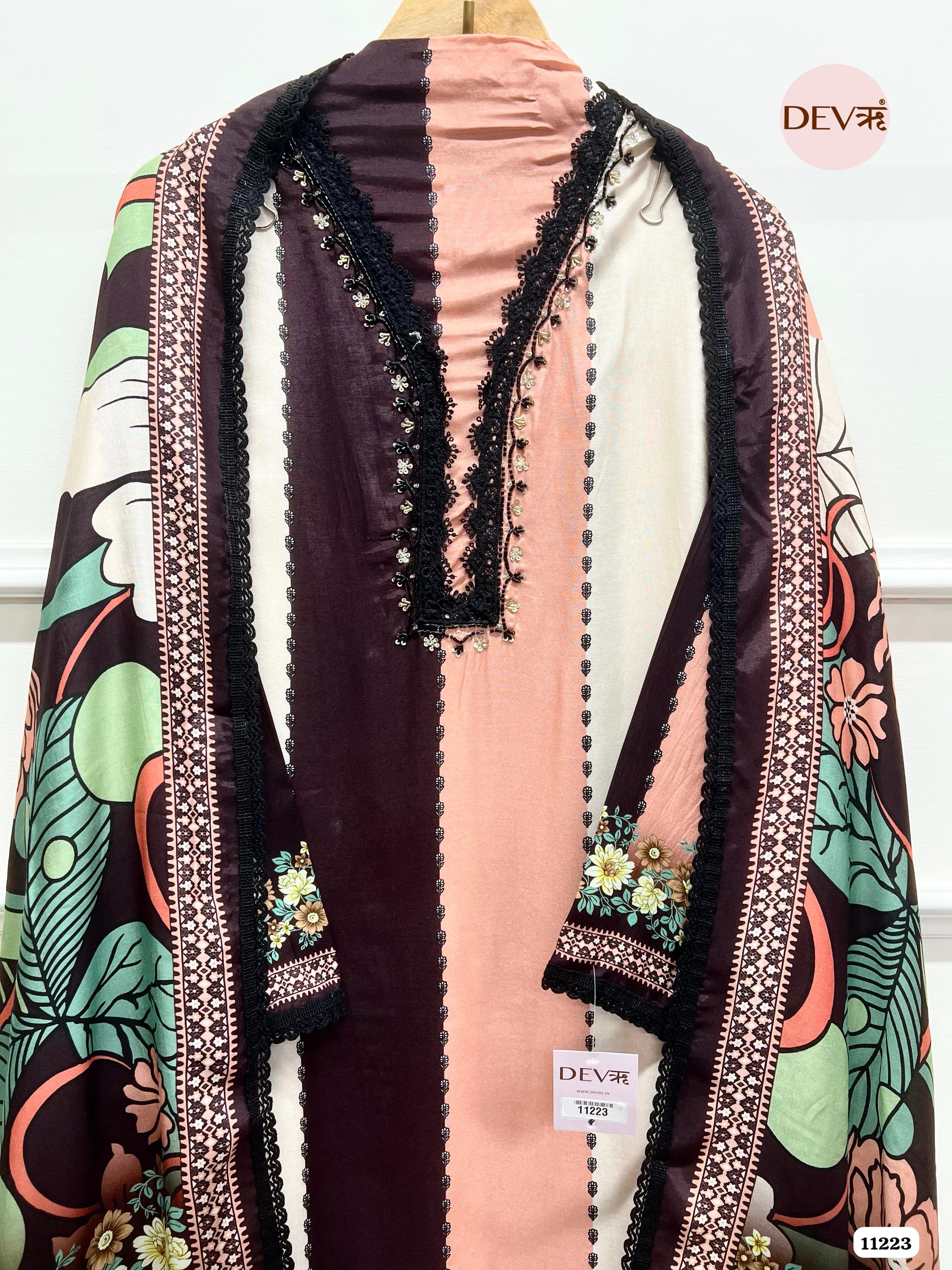 Brown Muslin Semi Stitched Printed -Set Of 3 {11223}