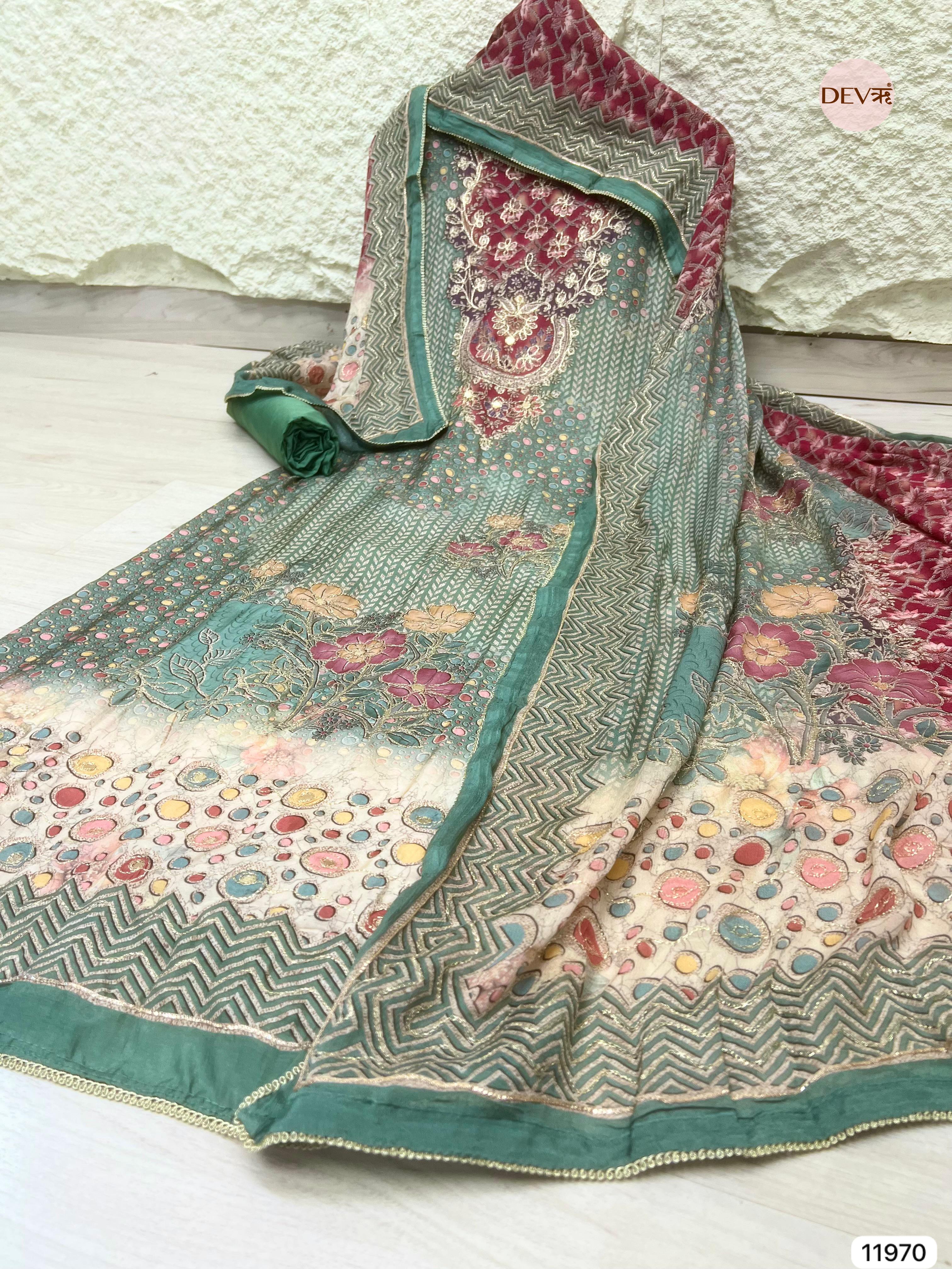 {11970} Green Pure Muslin Unstitched Printed -Set Of 3