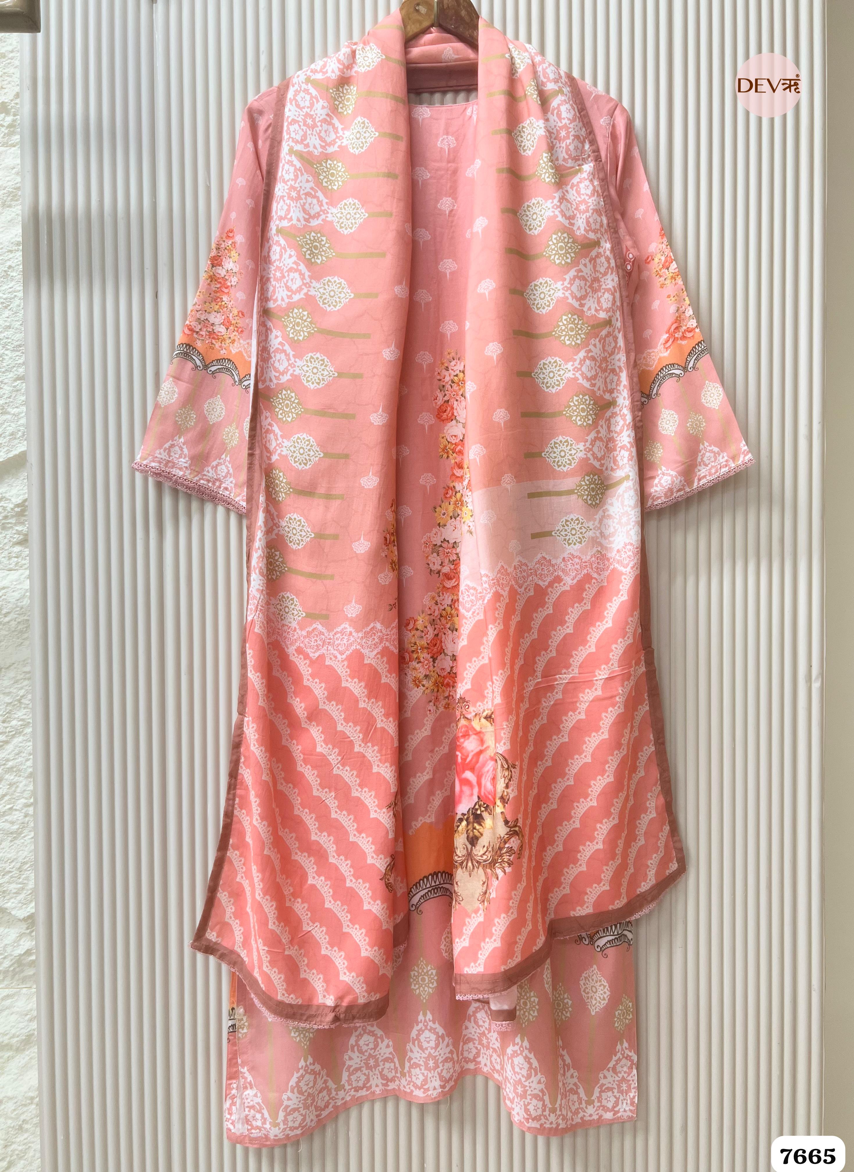 Pink Muslin Printed Pakistani stiched -Set Of 3 {7665/M}