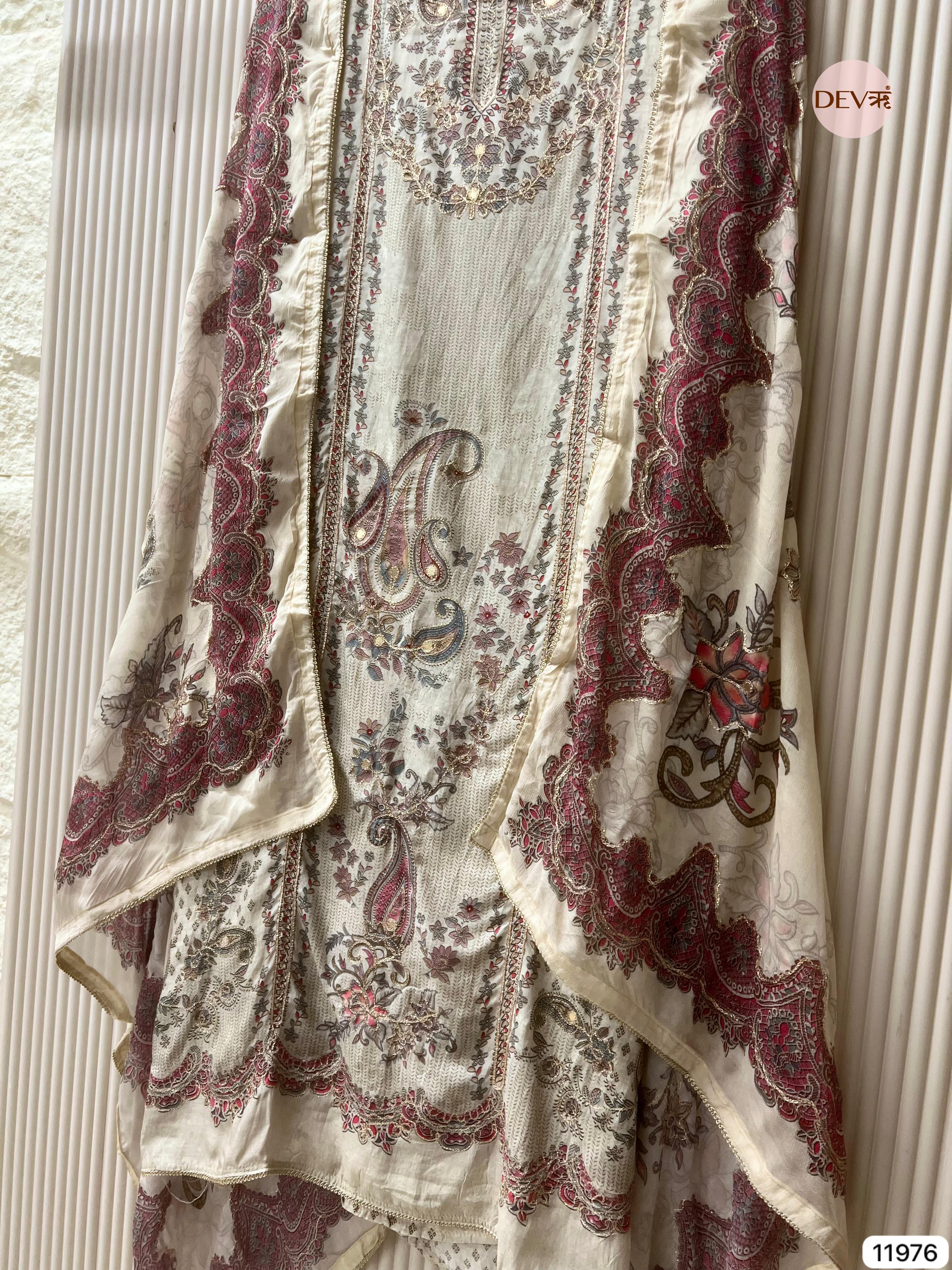 {11976} Beige Pure Muslin Unstitched Printed -Set Of 3