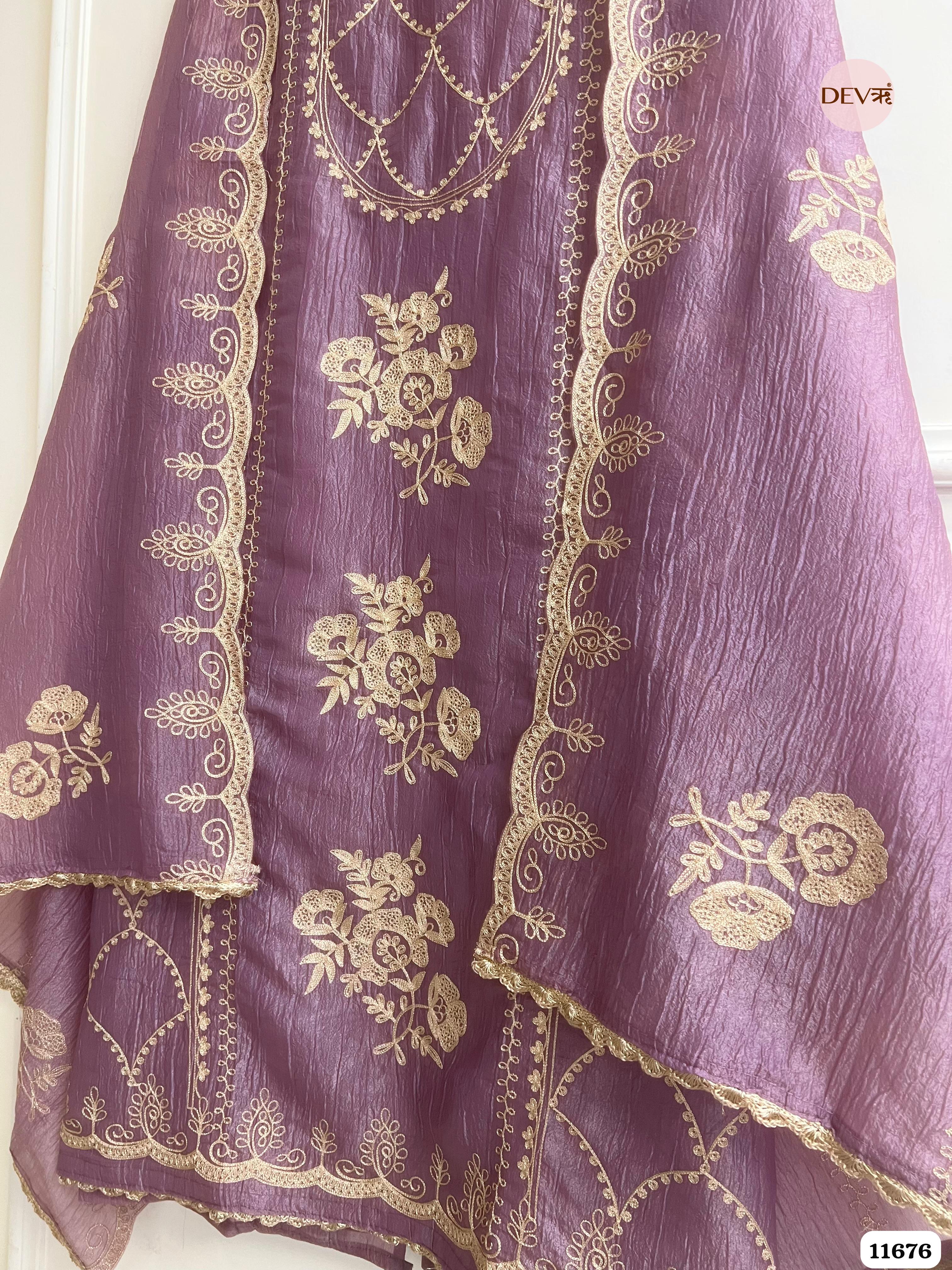 Purple Tissue Crush Unstitched Embroidered -Set Of 3 {11676}