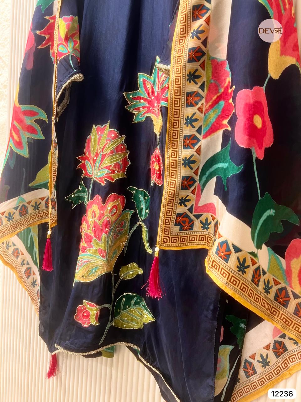 Navy Pure Glass Organza Printed Unstitched 3-Piece Suit (Devri – D.No 12236)