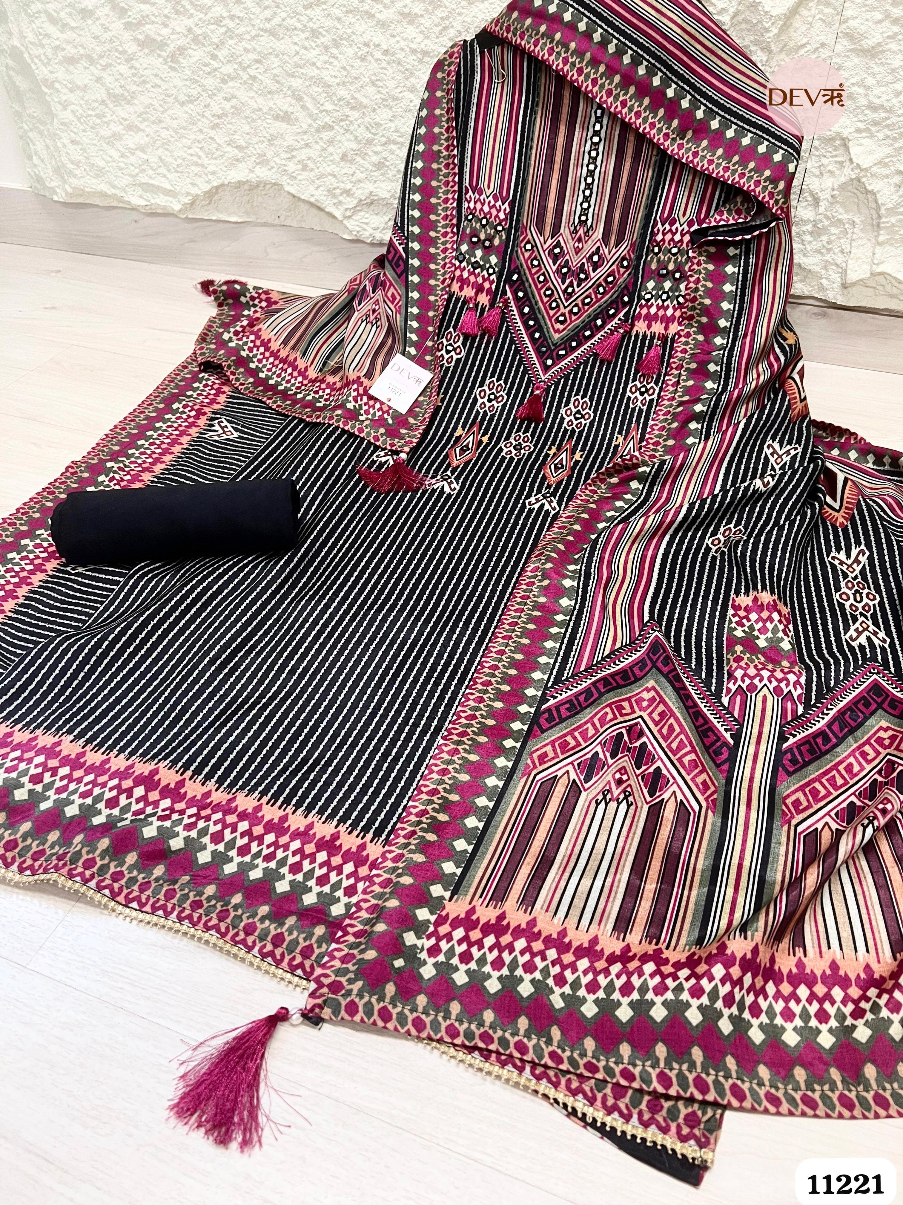 Black Muslin Unstitched Printed -Set Of 3 {11221}