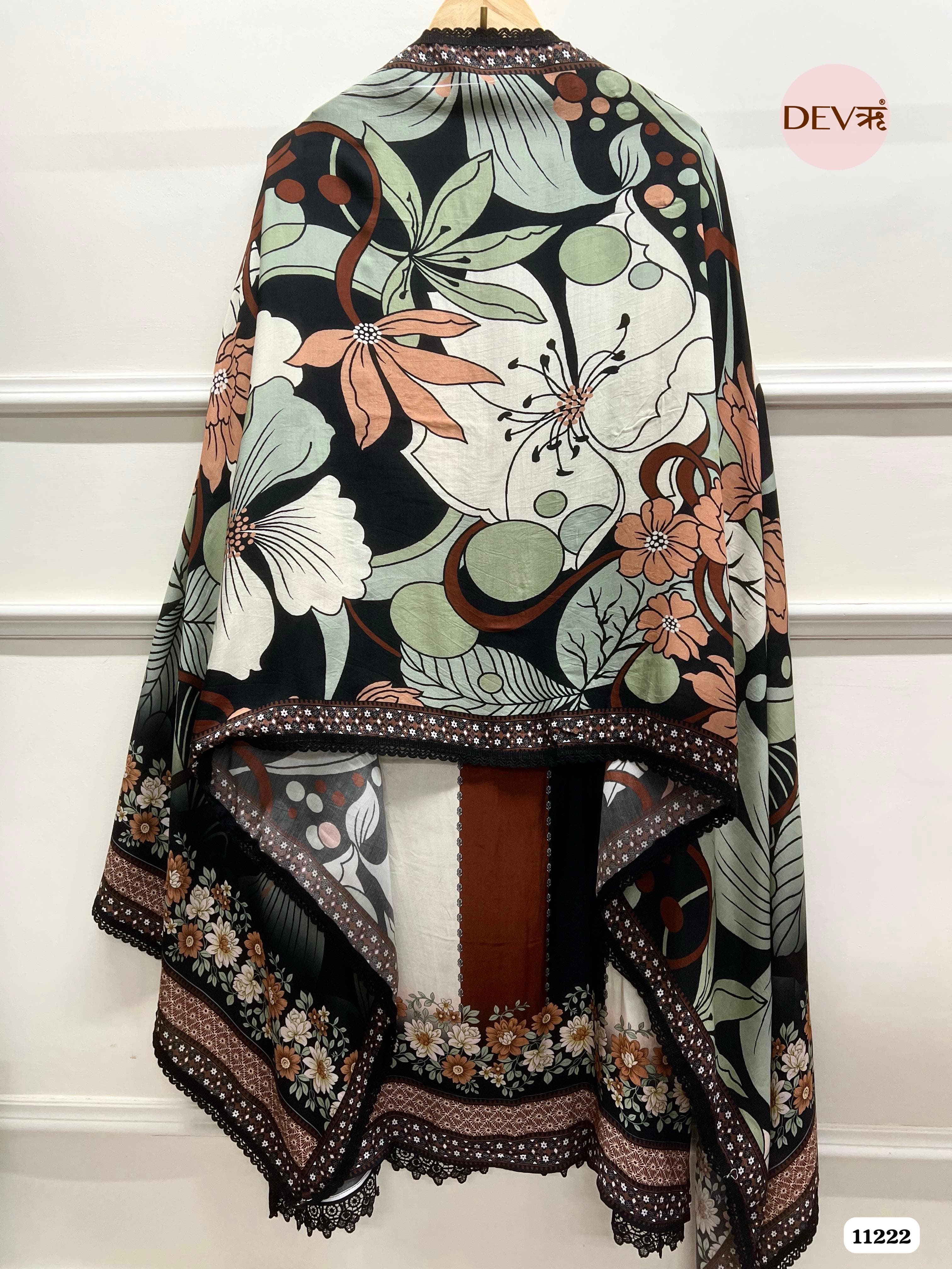Brown Muslin Semi Stitched Printed -Set Of 3