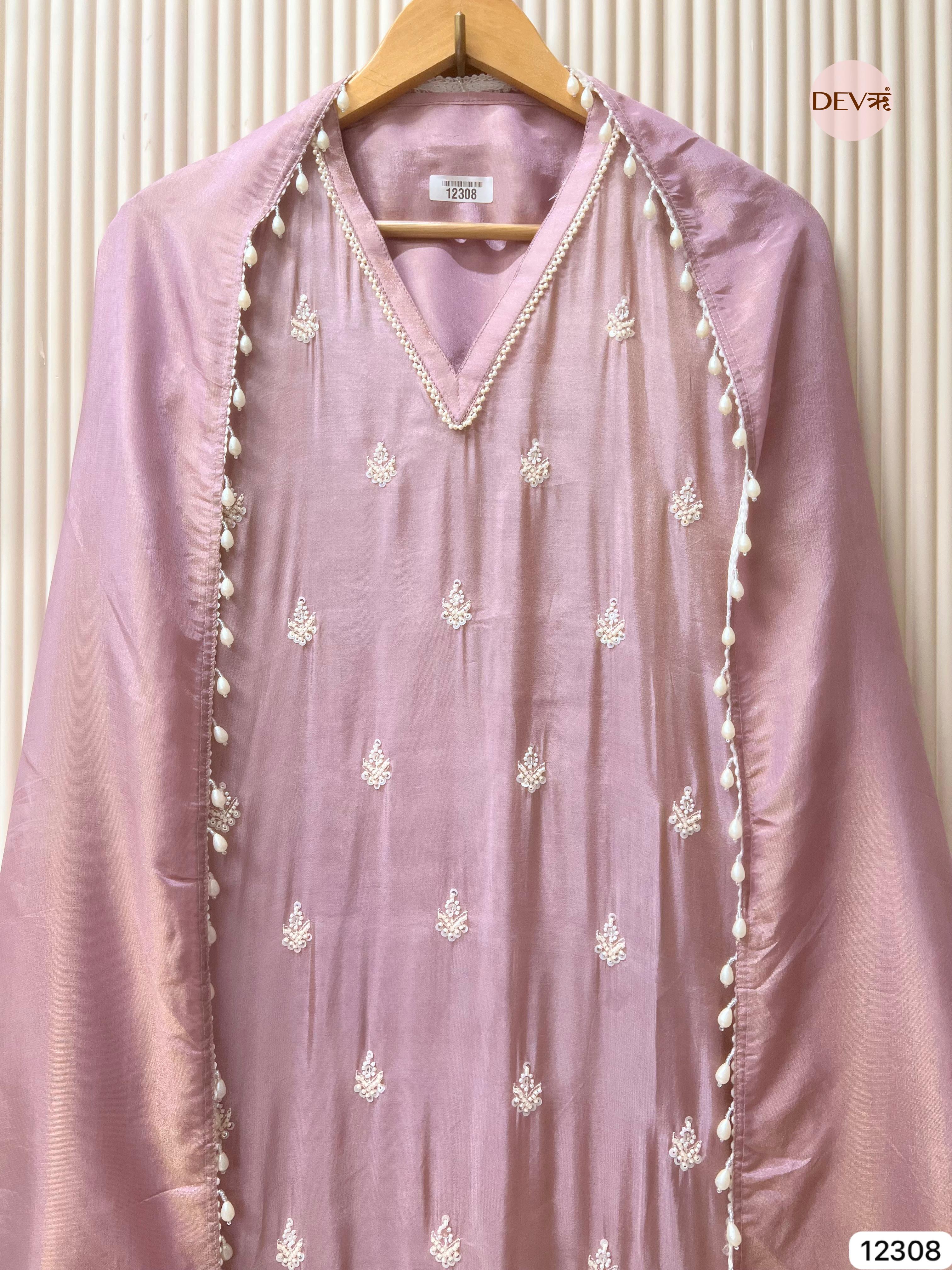 Dusty Mauve Shimmer Silk Embroidered Unstitched 3-Piece Suit (Devri – D.No 12308)