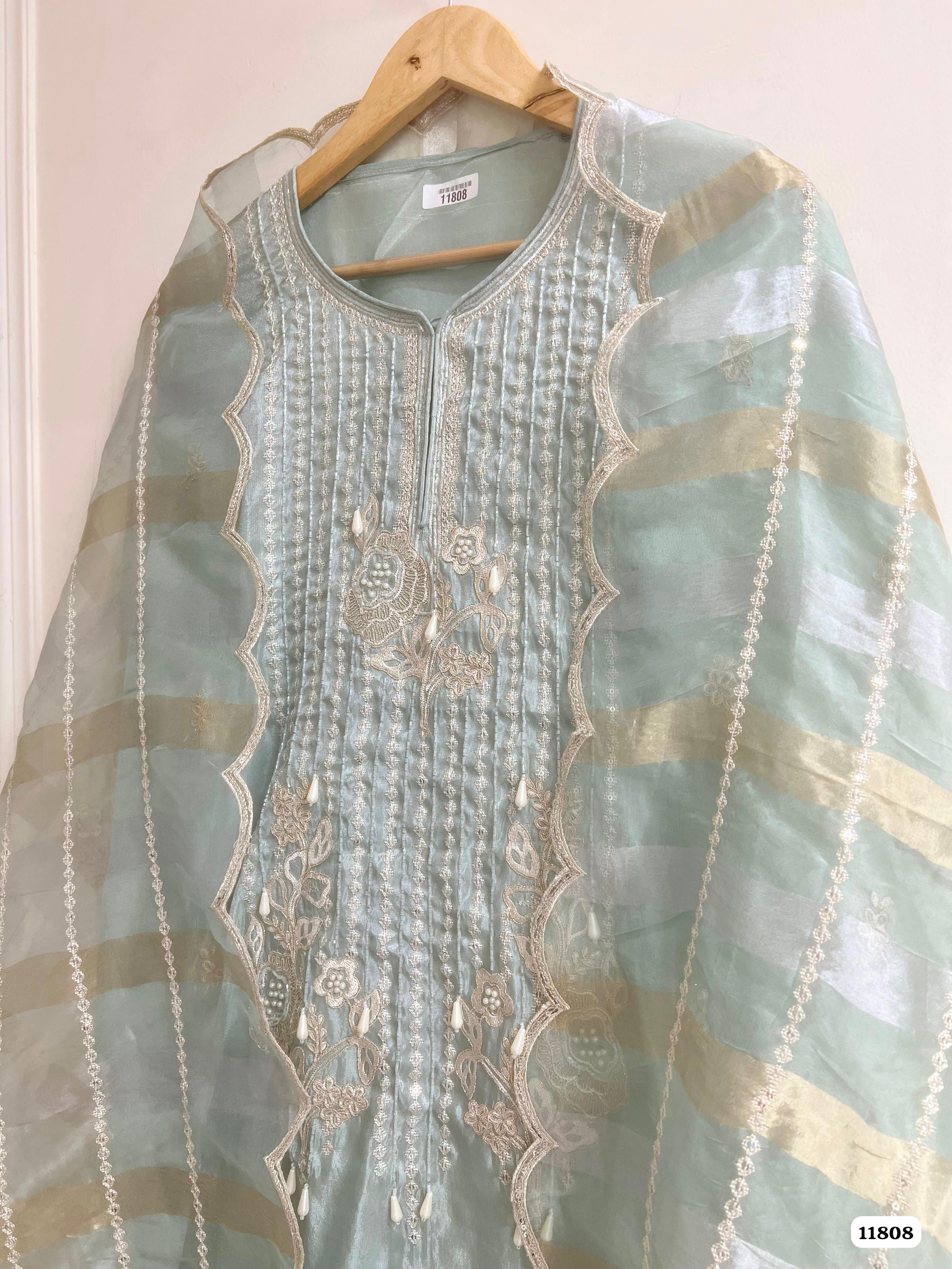 Ferozeah Tissue  Silk Unstitched Hand Embroidered -Set Of 3 {11808}