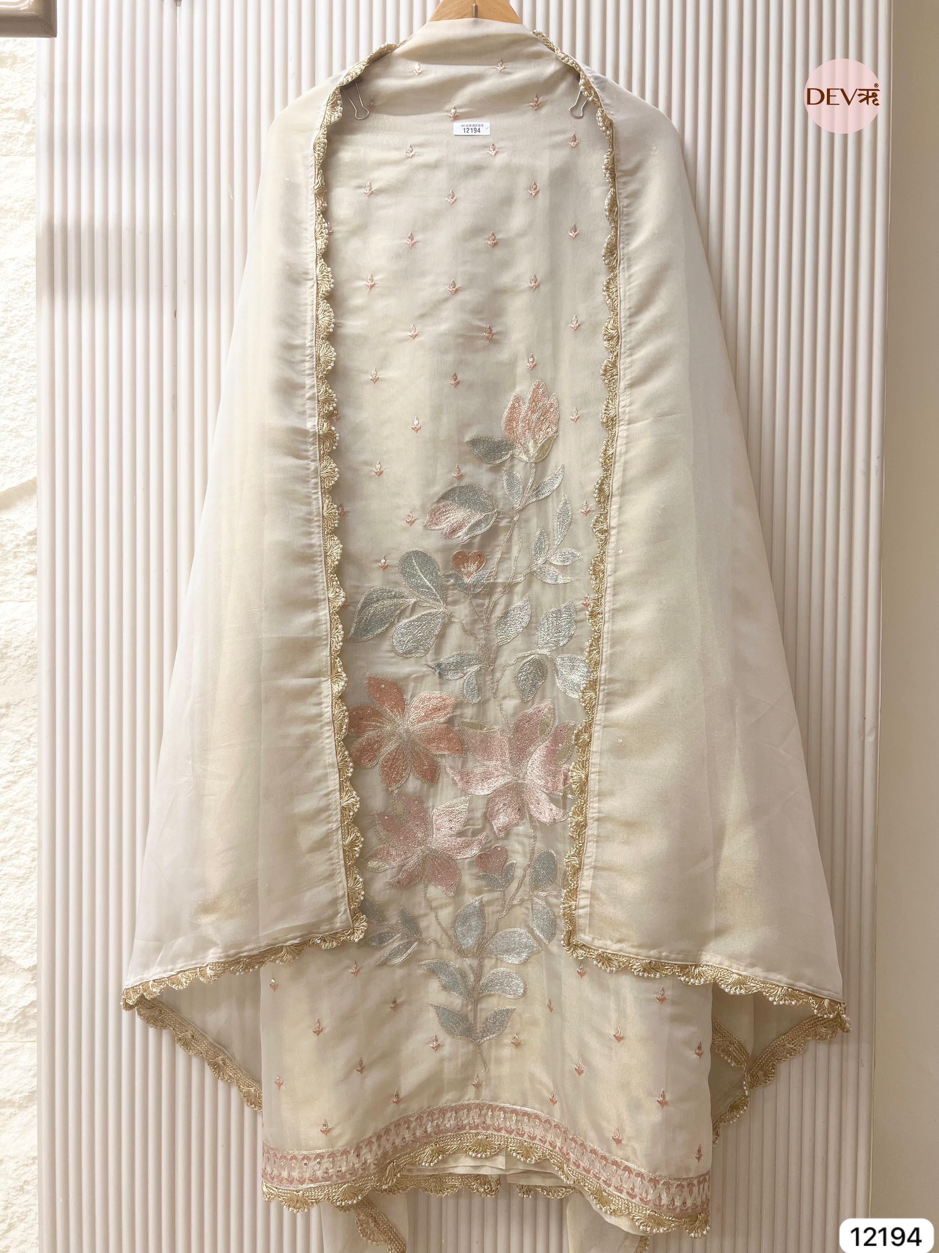 Off white Pure Shimmer Silk Unstitched -Set Of 3 - {12194}